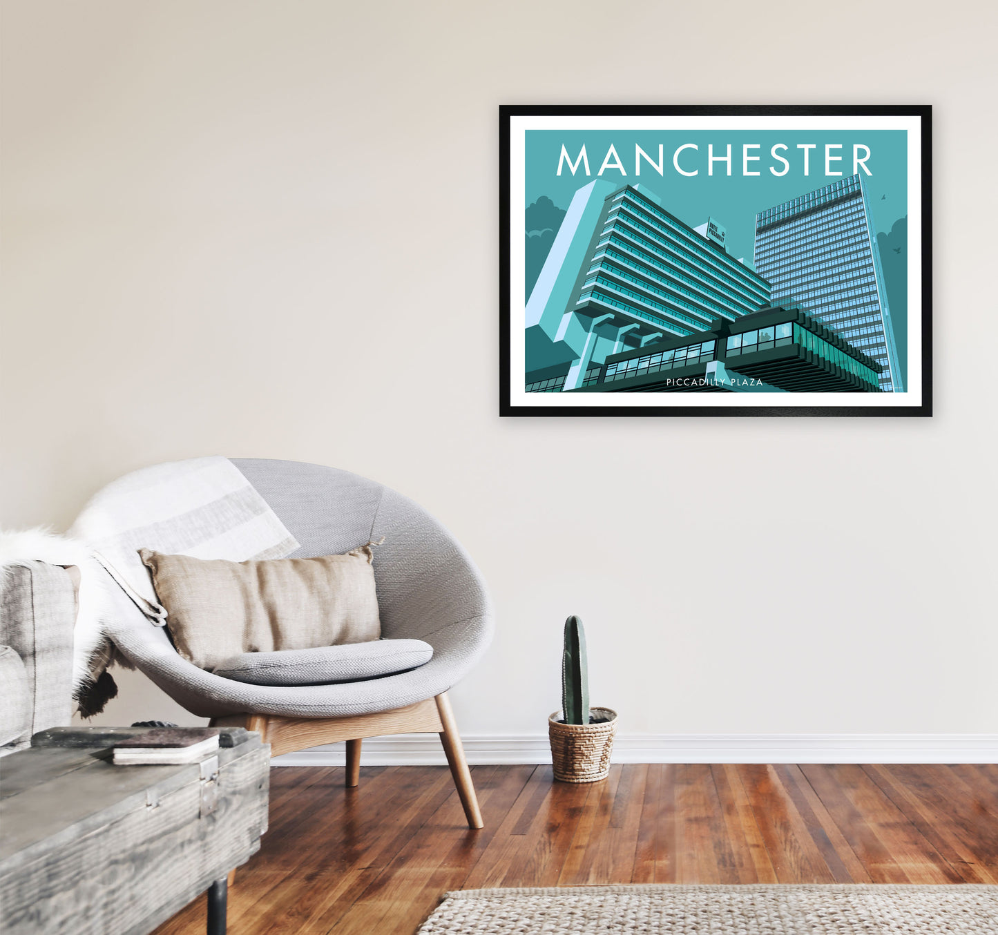 Manchester by Stephen Millership A1 White Frame