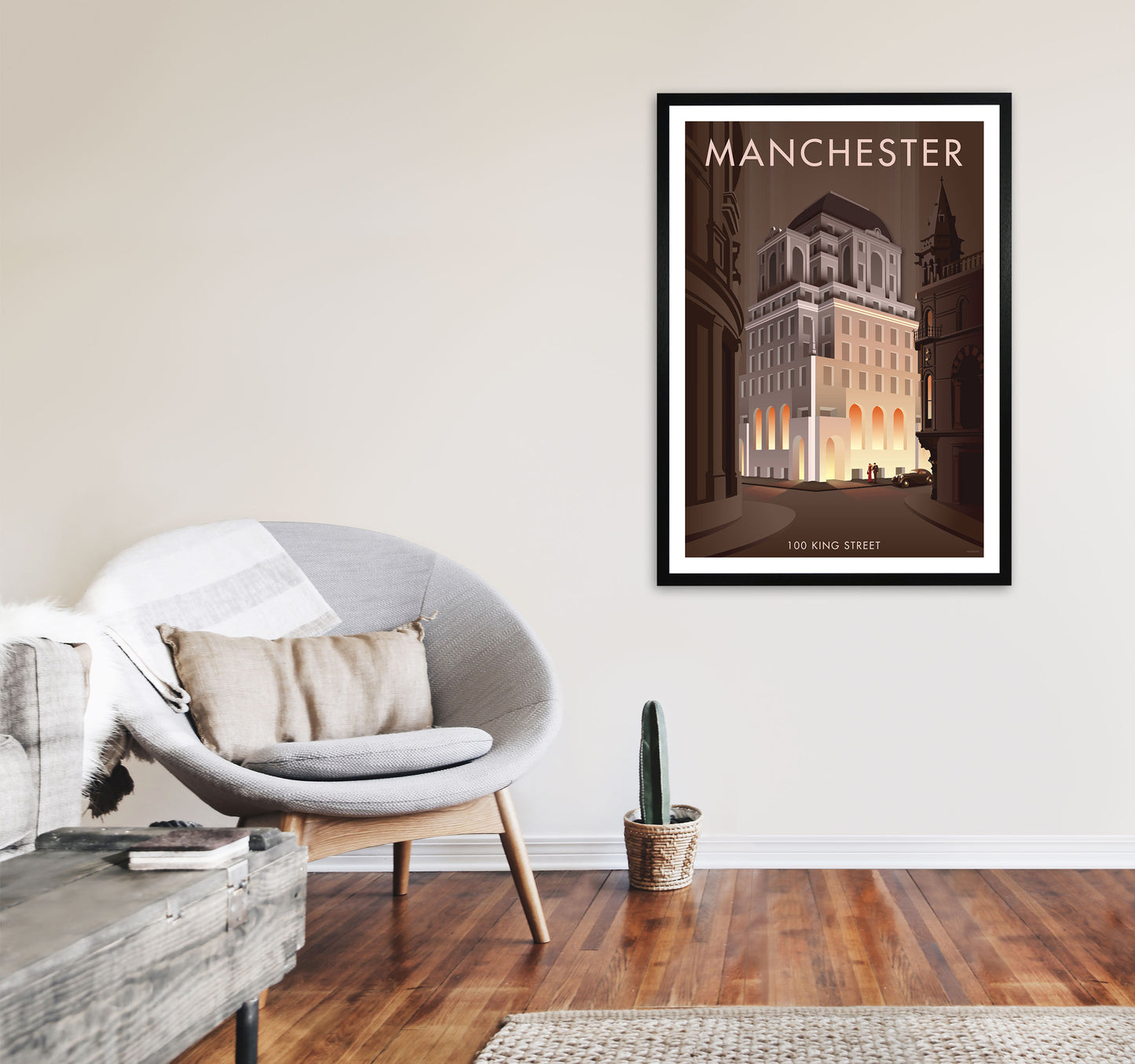 Manchester by Stephen Millership A1 White Frame