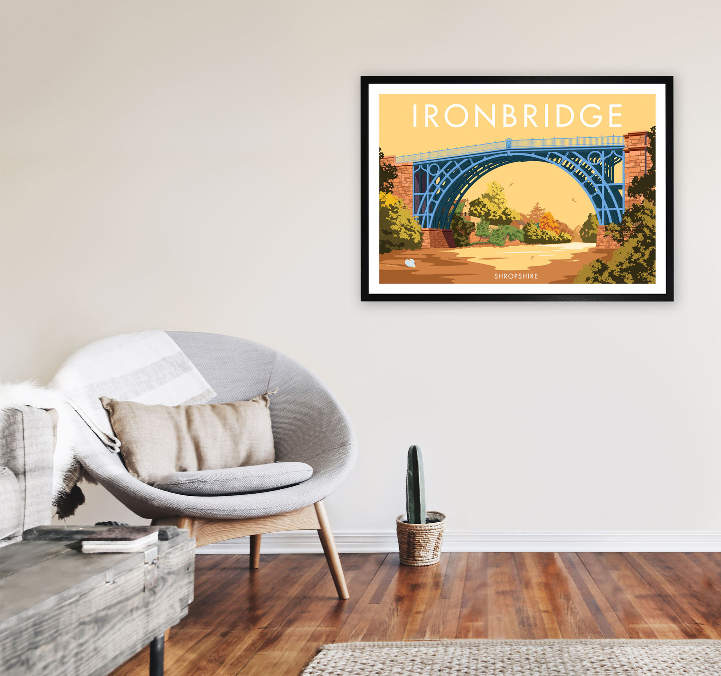 The Iron Bridge Shropshire Art Print by Stephen Millership A1 White Frame