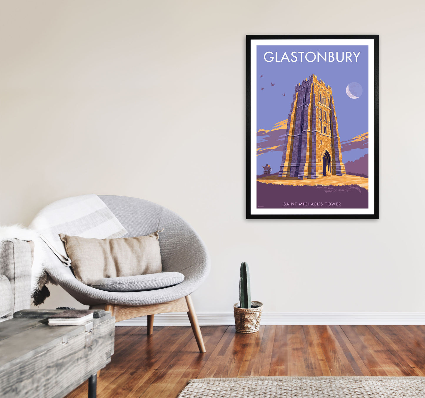 Saint Michael's Tower Glastonbury Art Print by Stephen Millership A1 White Frame