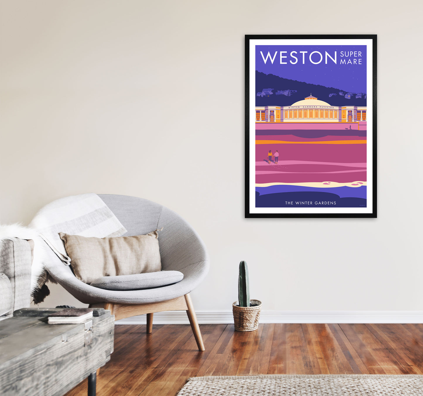 Weston-super-mare Art Print by Stephen Millership A1 White Frame