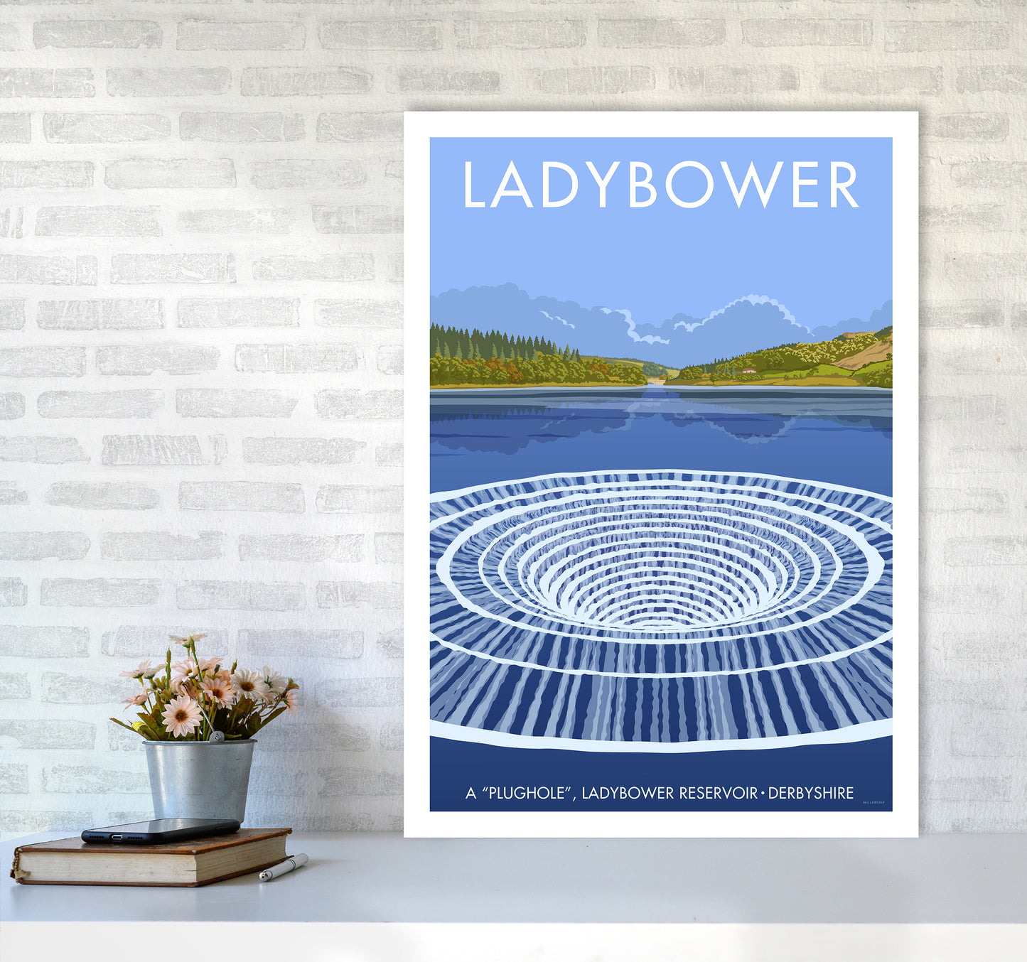 Derbyshire Ladybower Travel Art Print By Stephen Millership A1 Black Frame