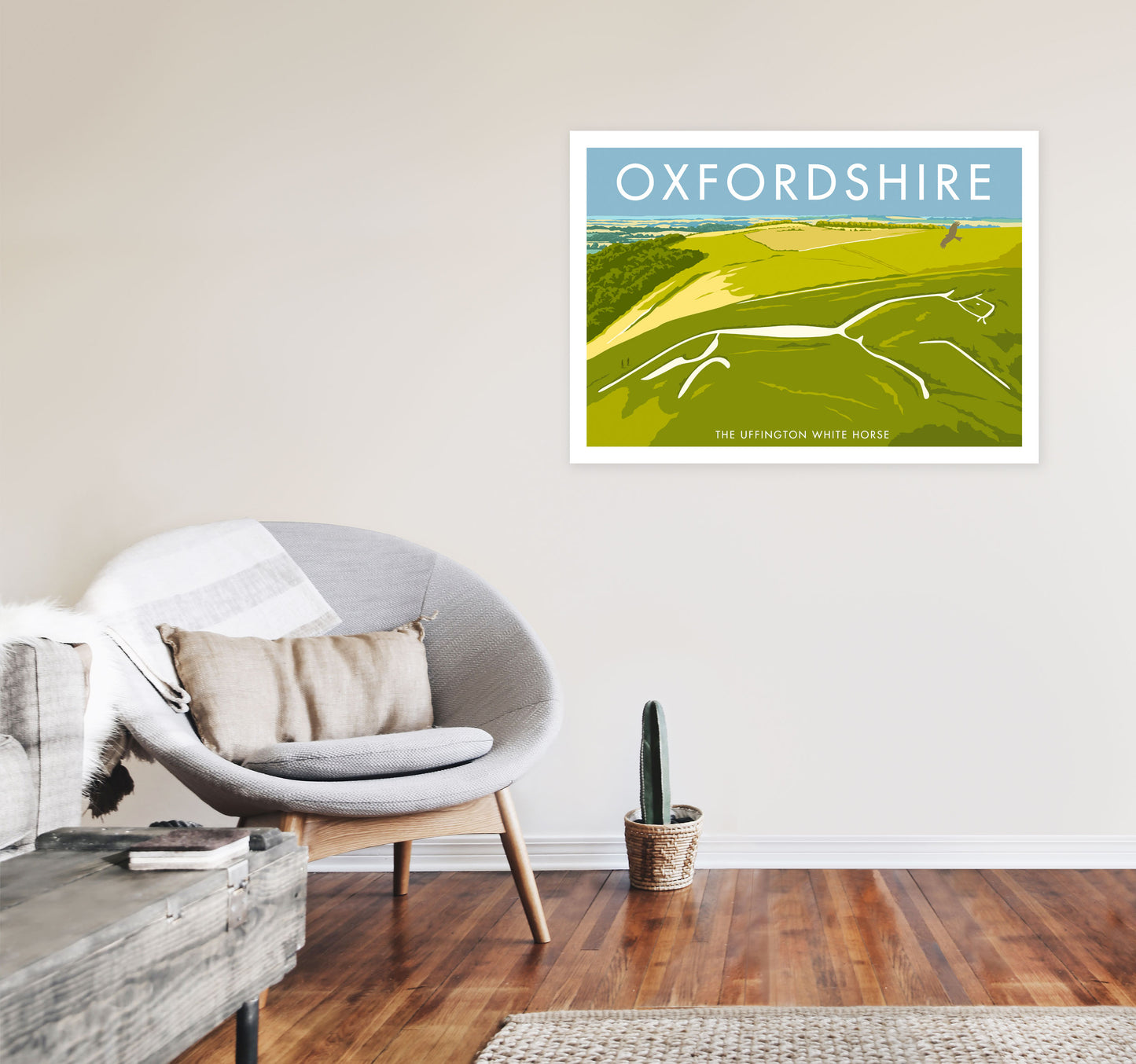 The Uffington White Horse Oxfordshire Art Print by Stephen Millership A1 Black Frame