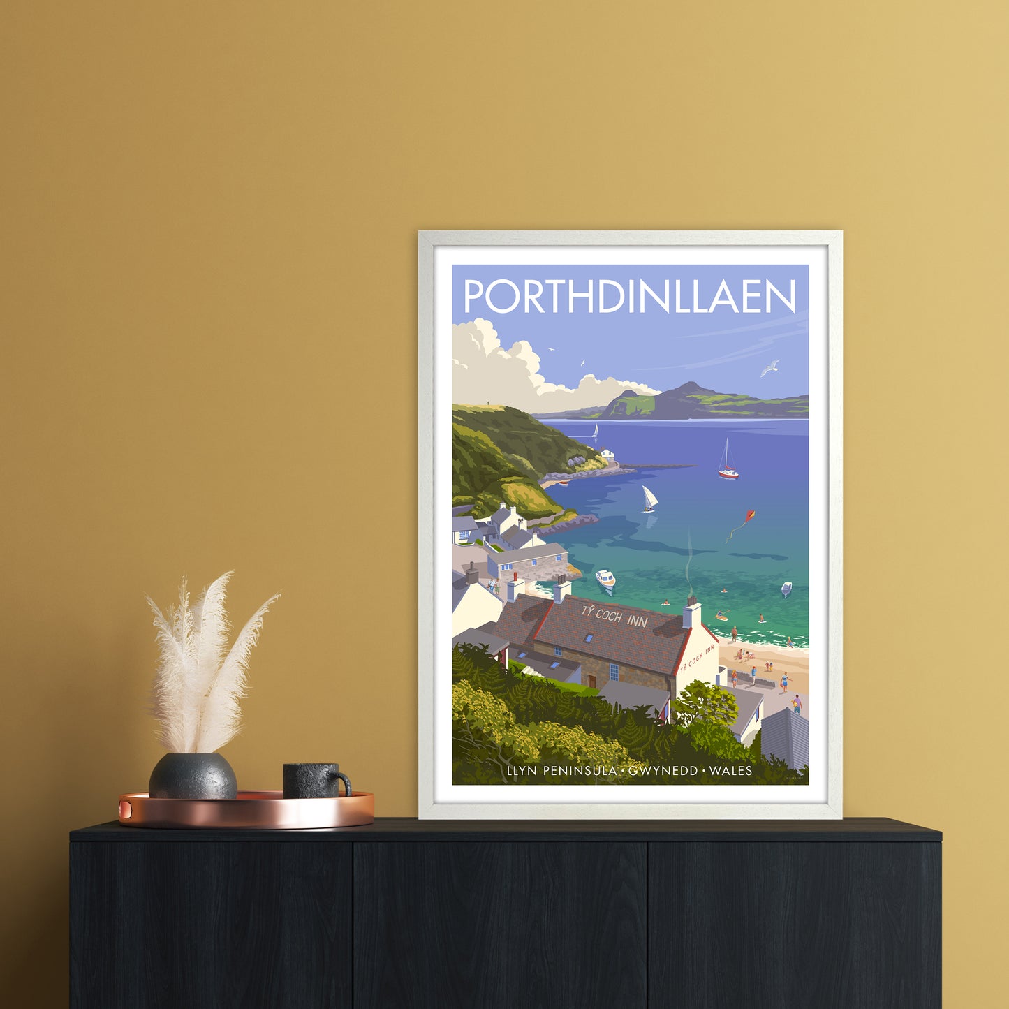 Wales Porthdinllaen Art Print by Stephen Millership A1 Oak Frame