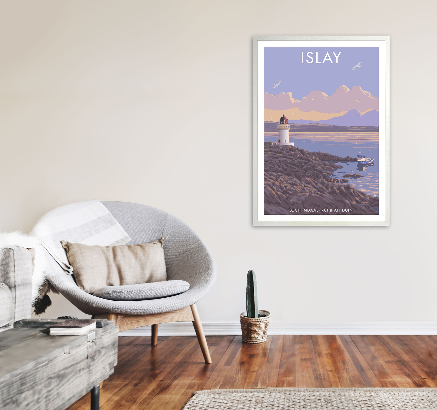 Loch Indaal Islay Travel Art Print by Stephen Millership A1 Oak Frame
