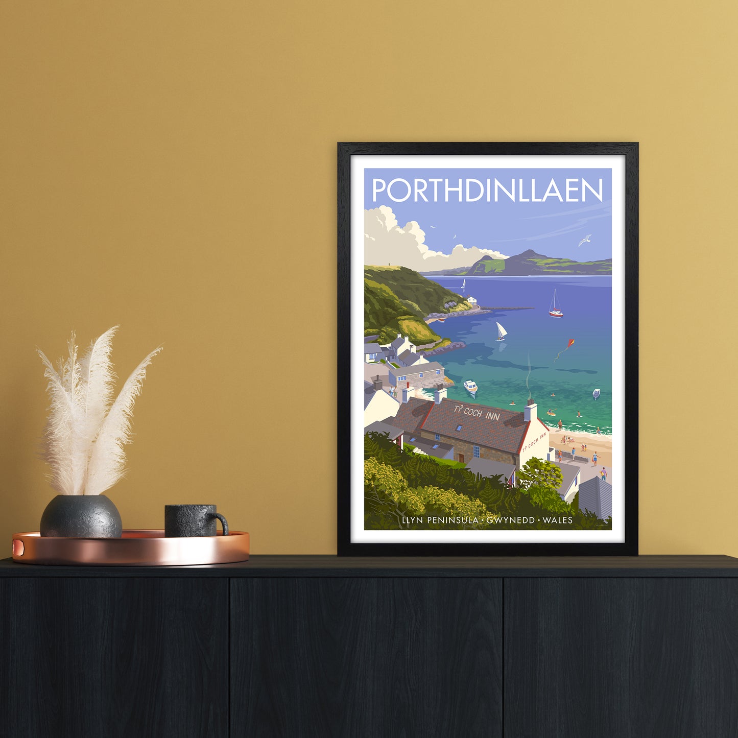 Wales Porthdinllaen Art Print by Stephen Millership A2 White Frame