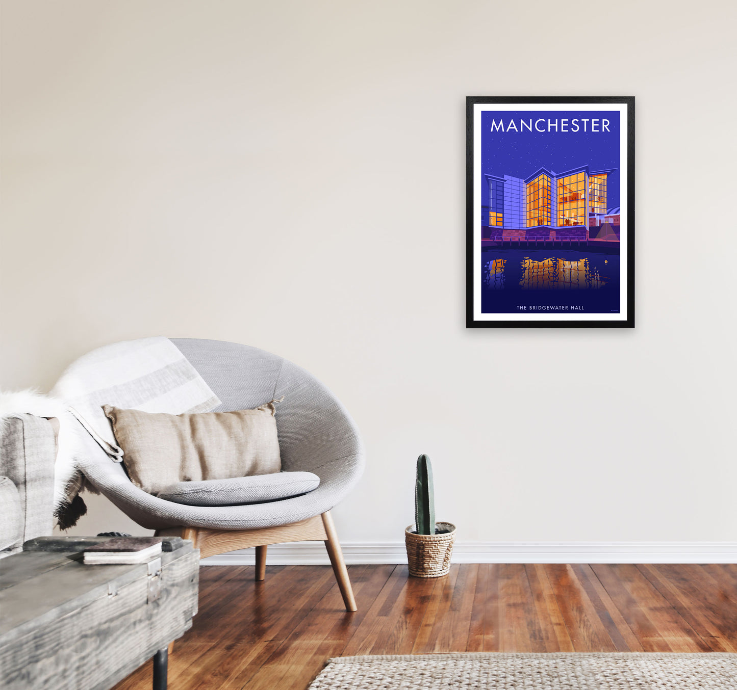 Manchester by Stephen Millership A2 White Frame