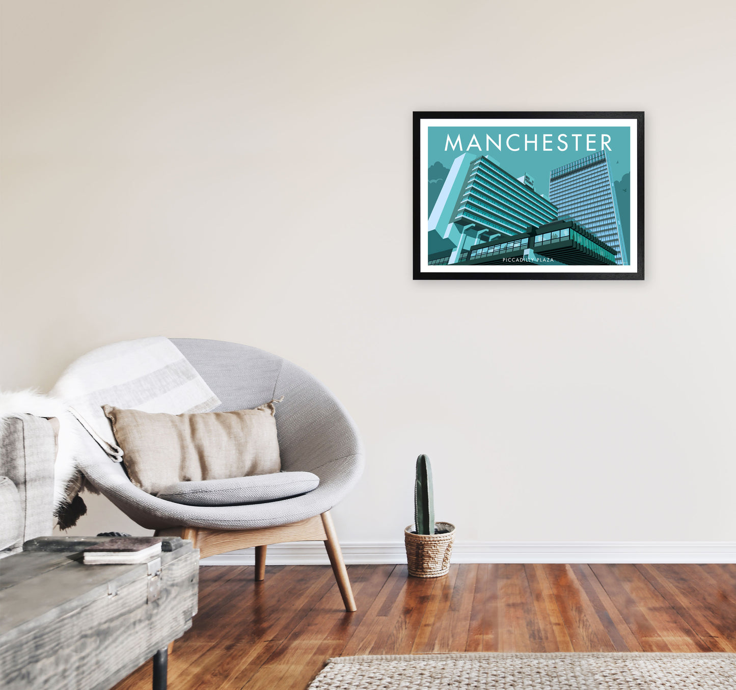 Manchester by Stephen Millership A2 White Frame