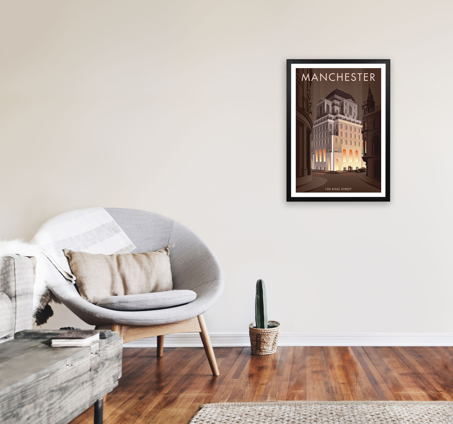 Manchester by Stephen Millership A2 White Frame