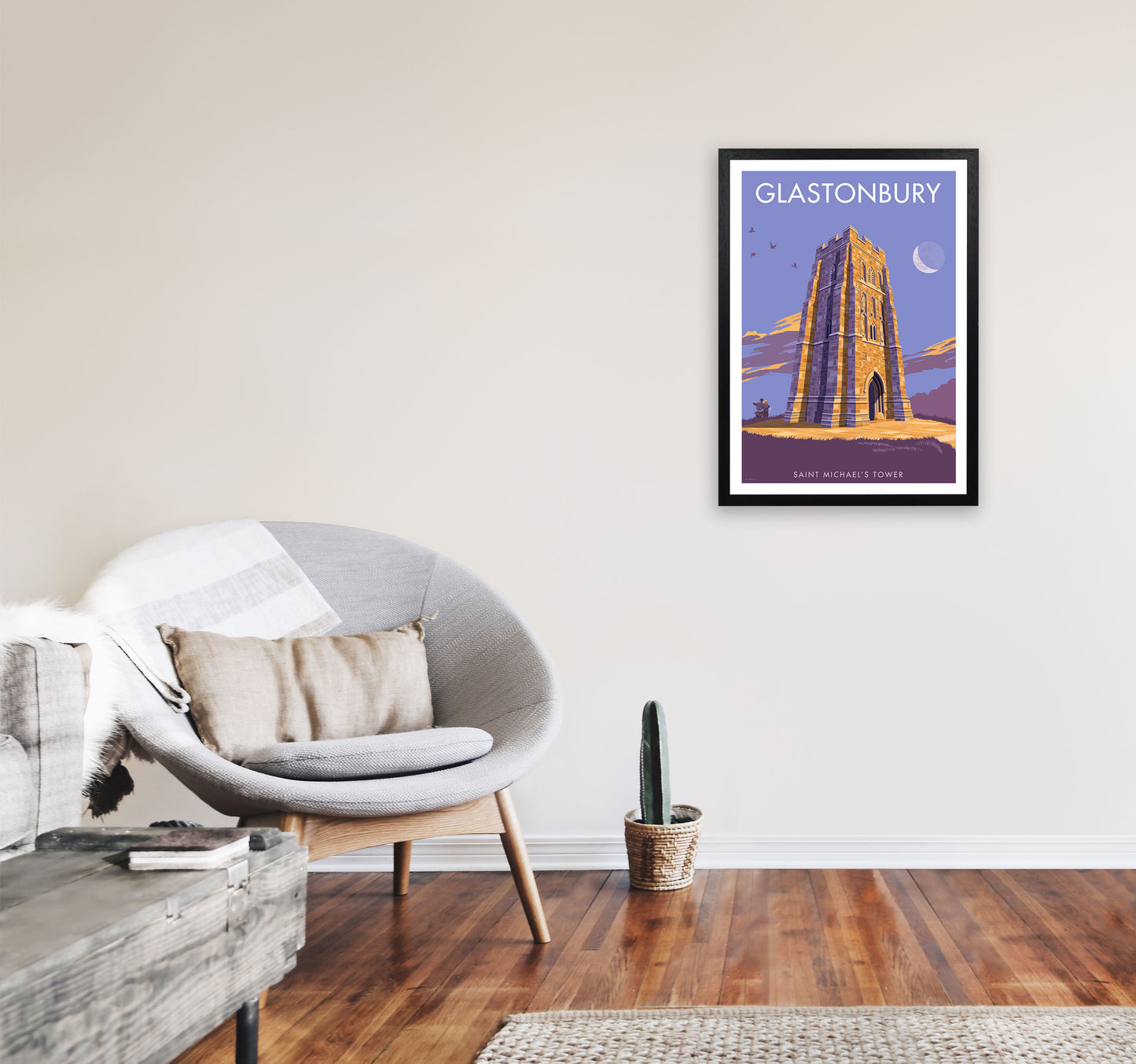 Saint Michael's Tower Glastonbury Art Print by Stephen Millership A2 White Frame