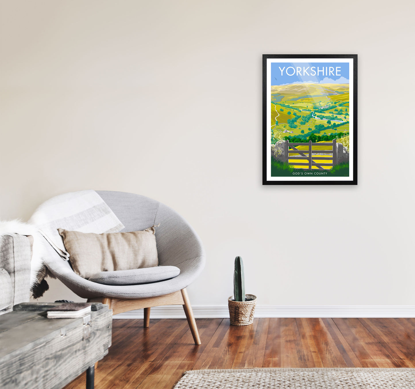 Yorkshire (God's Own County) Art Print Travel Poster by Stephen Millership A2 White Frame
