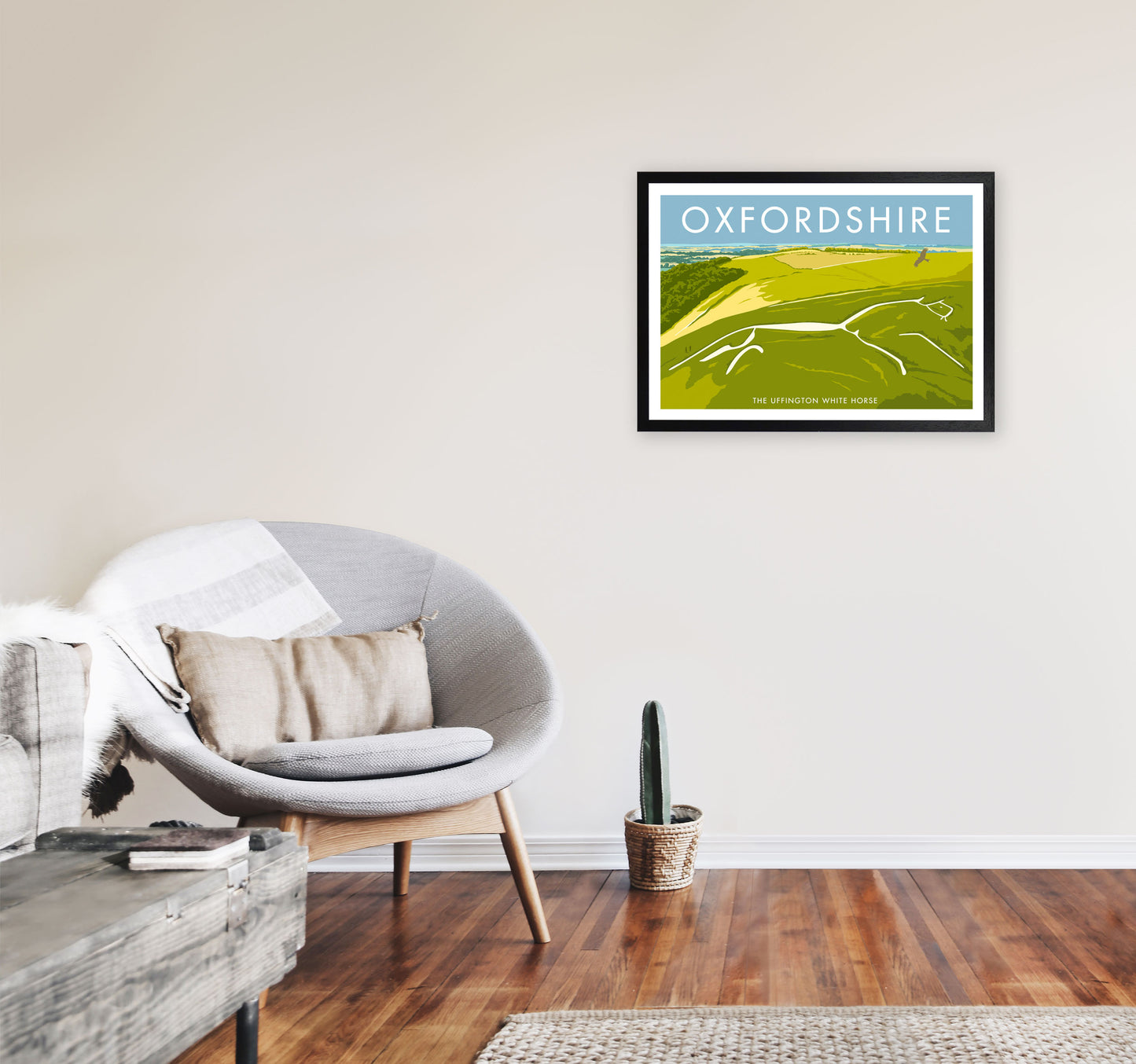 The Uffington White Horse Oxfordshire Art Print by Stephen Millership A2 White Frame