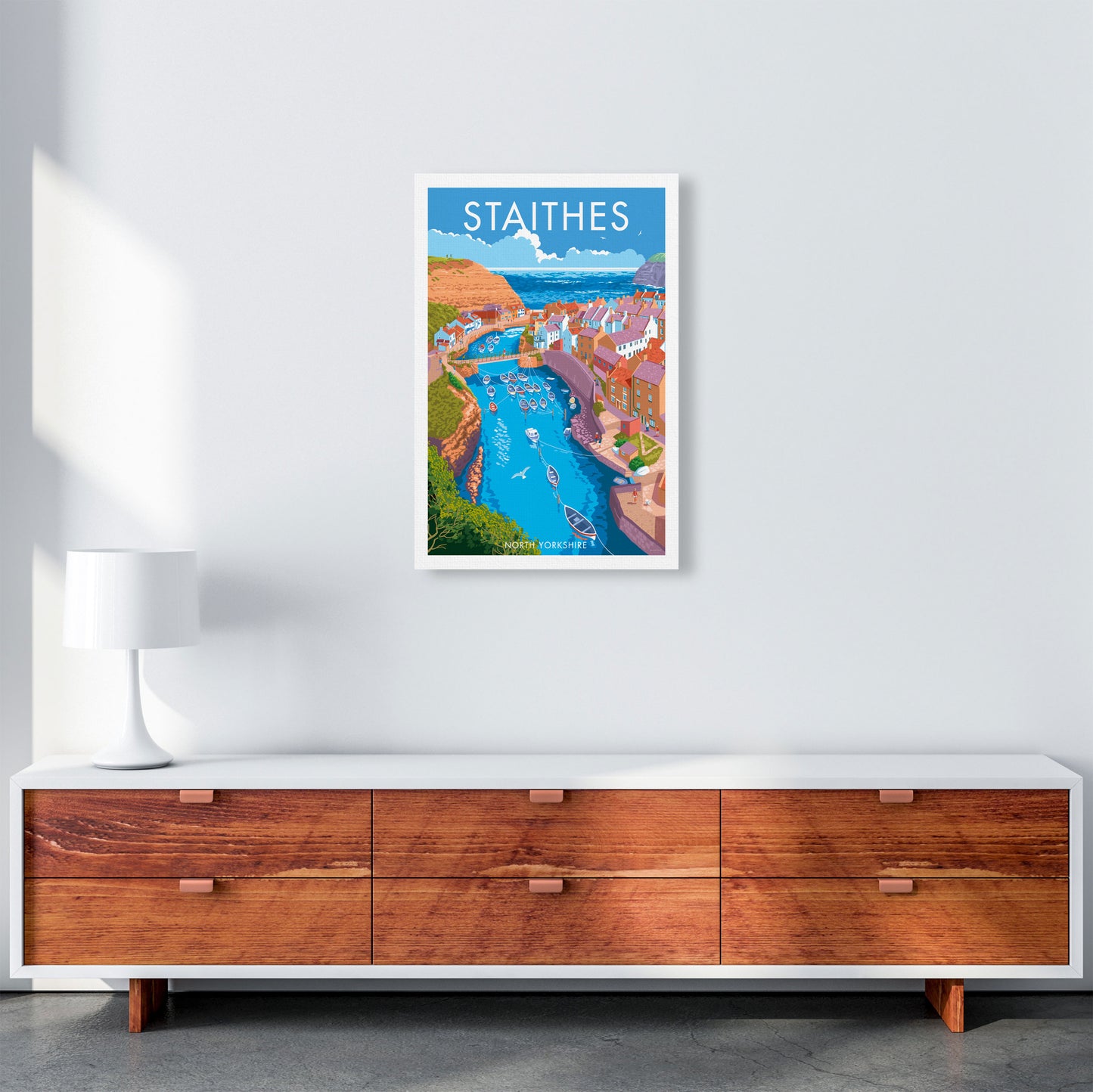 Staithes by Stephen Millership Yorkshire Art Print, Vintage Travel Poster A2 Canvas