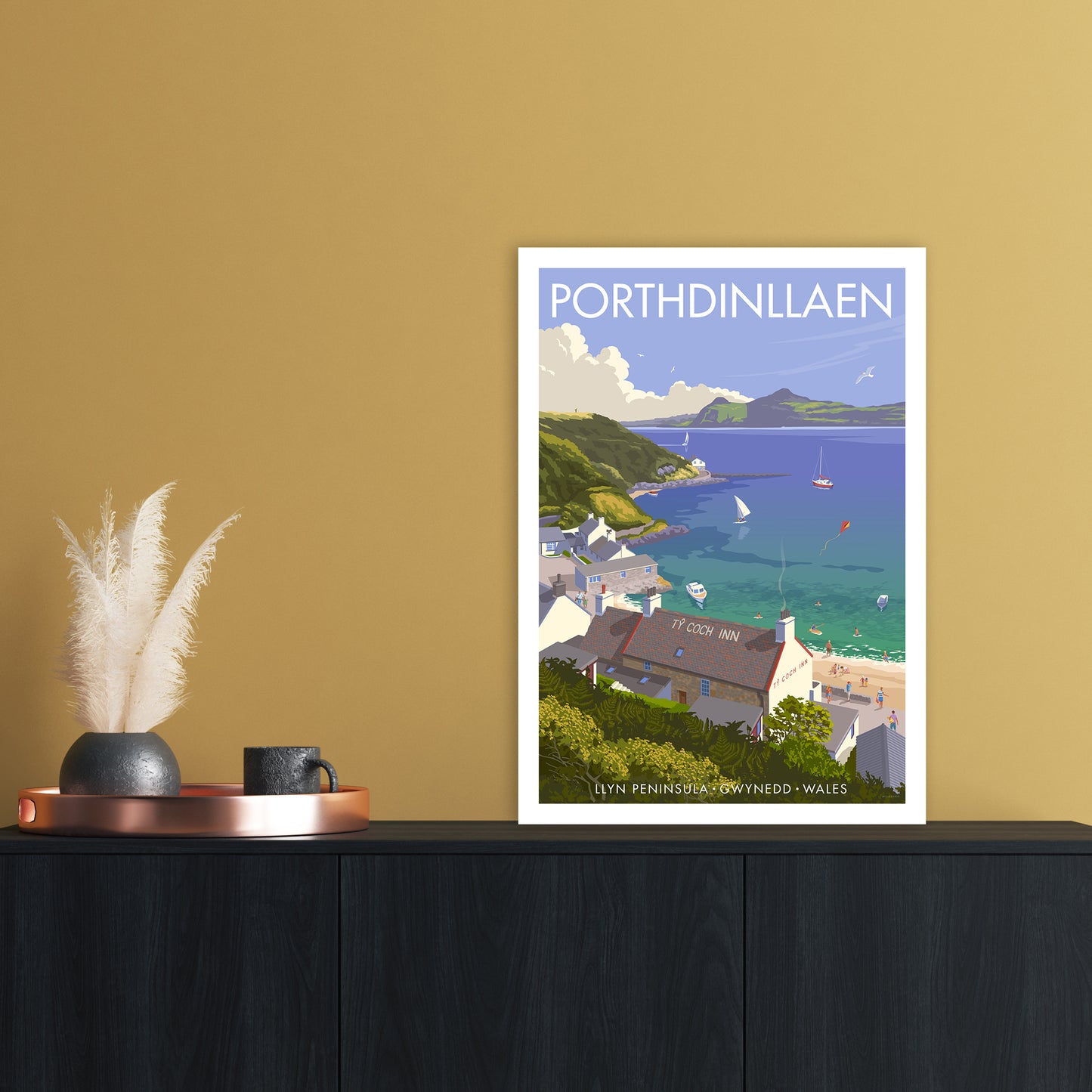 Wales Porthdinllaen Art Print by Stephen Millership A2 Black Frame