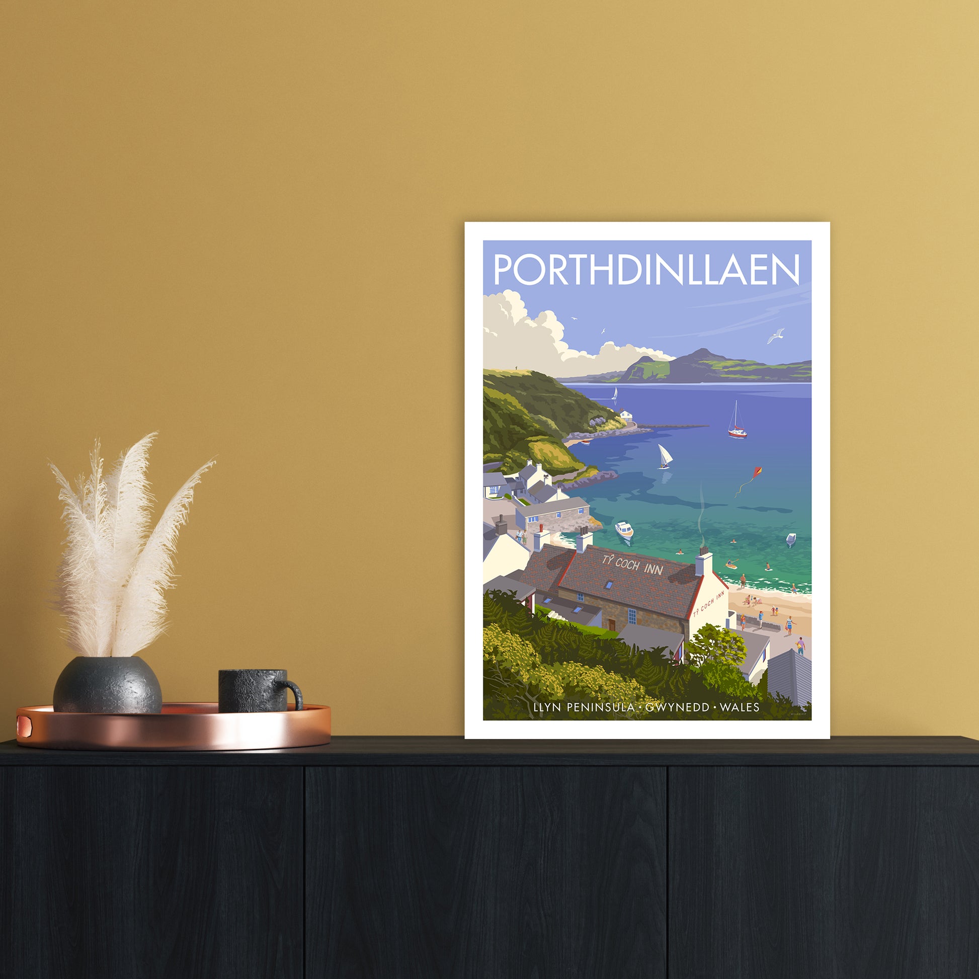 Wales Porthdinllaen Art Print by Stephen Millership A2 Black Frame