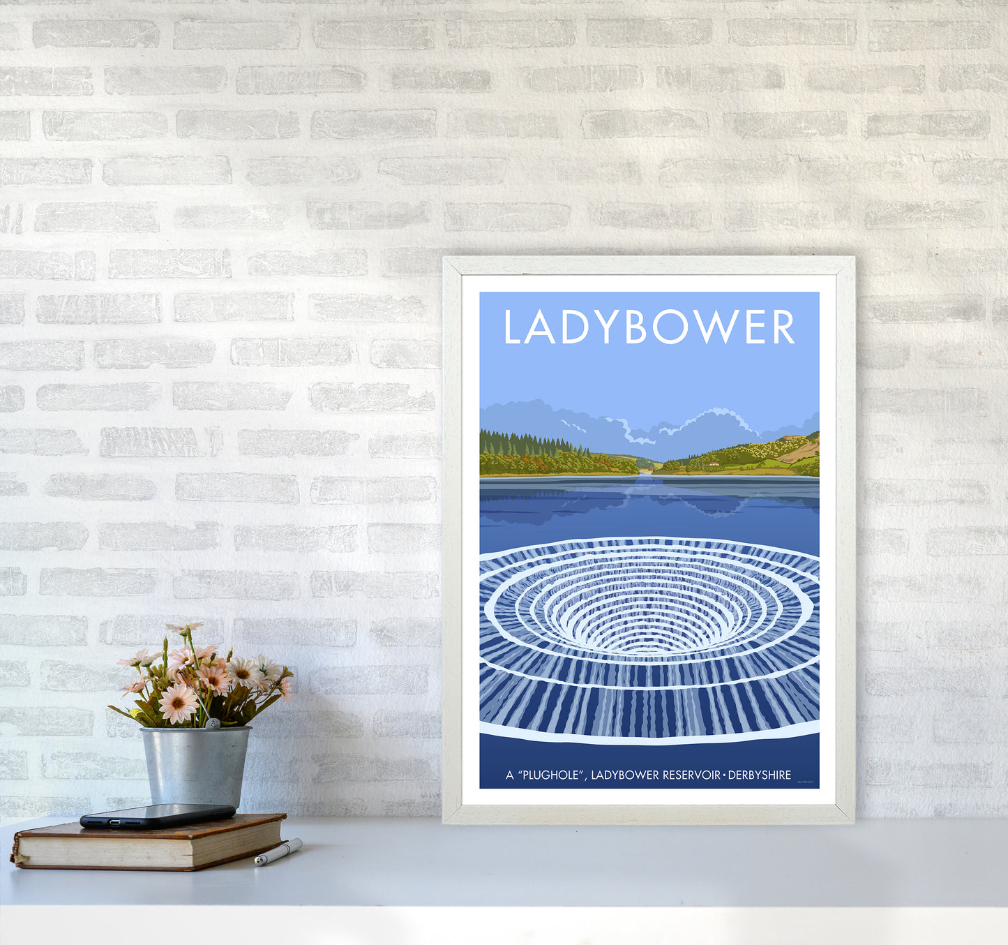 Derbyshire Ladybower Travel Art Print By Stephen Millership A2 Oak Frame