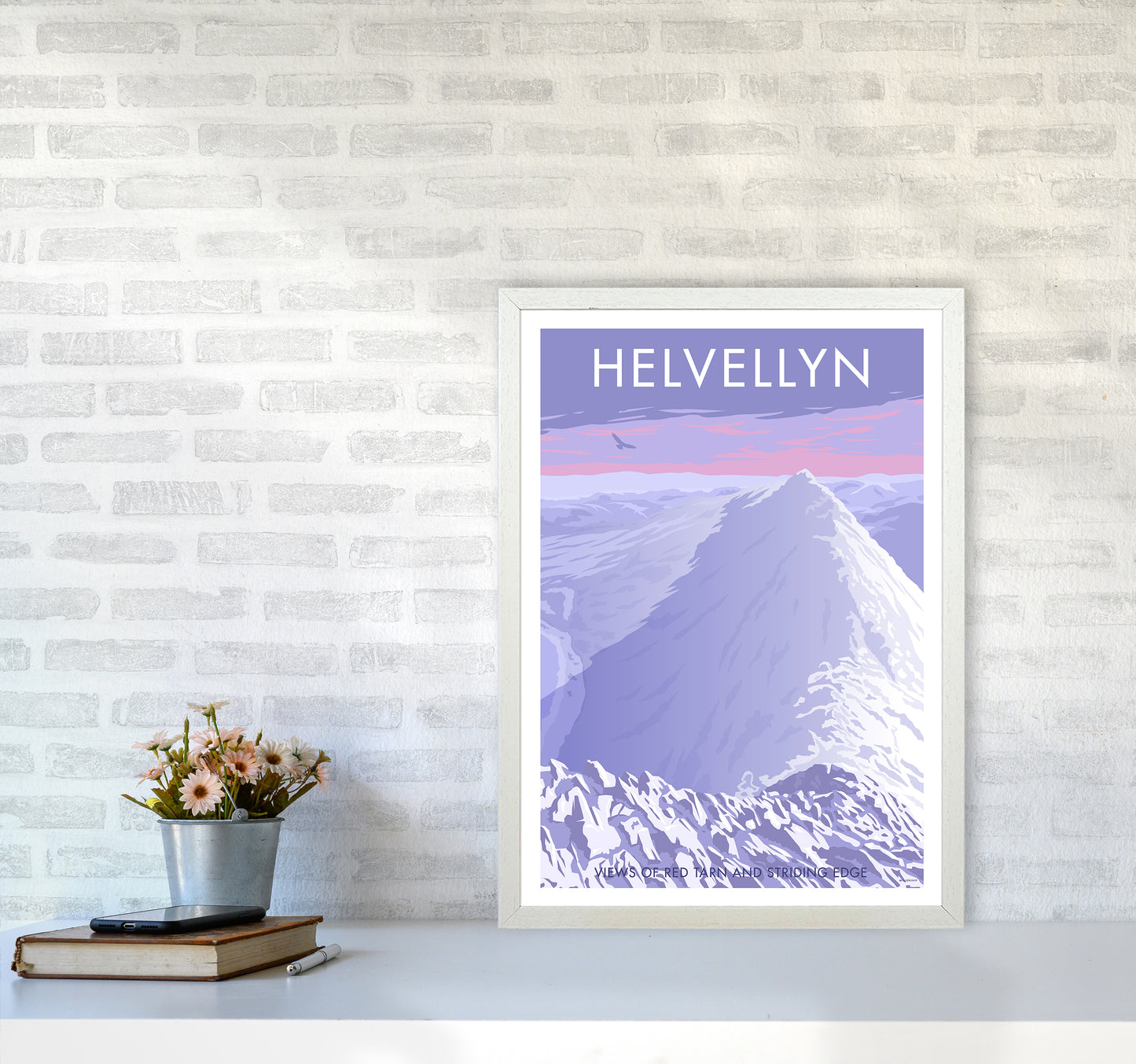 The Lakes Helvellyn Winter Travel Art Print By Stephen Millership A2 Oak Frame