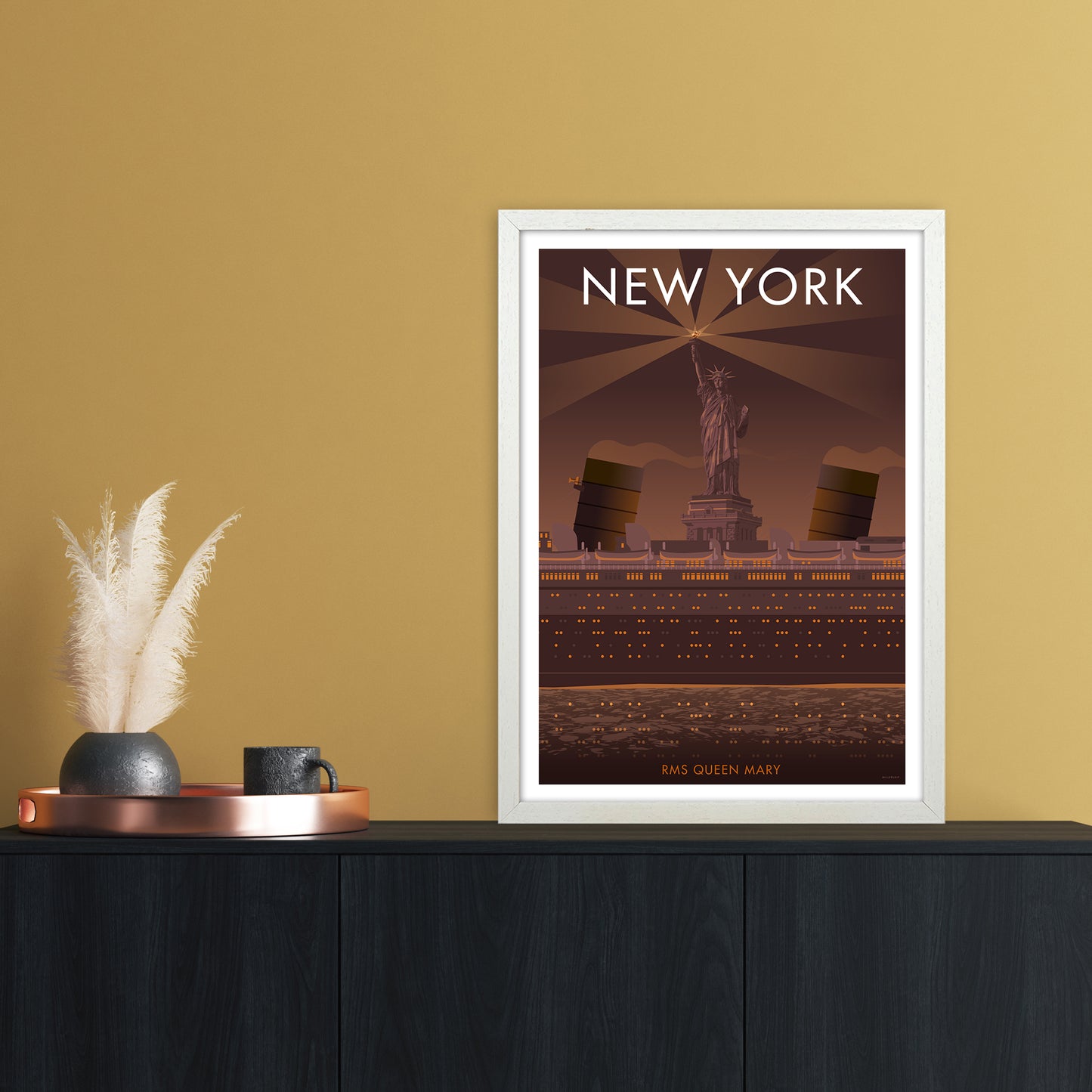 New York Sepia Art Print by Stephen Millership A2 Oak Frame