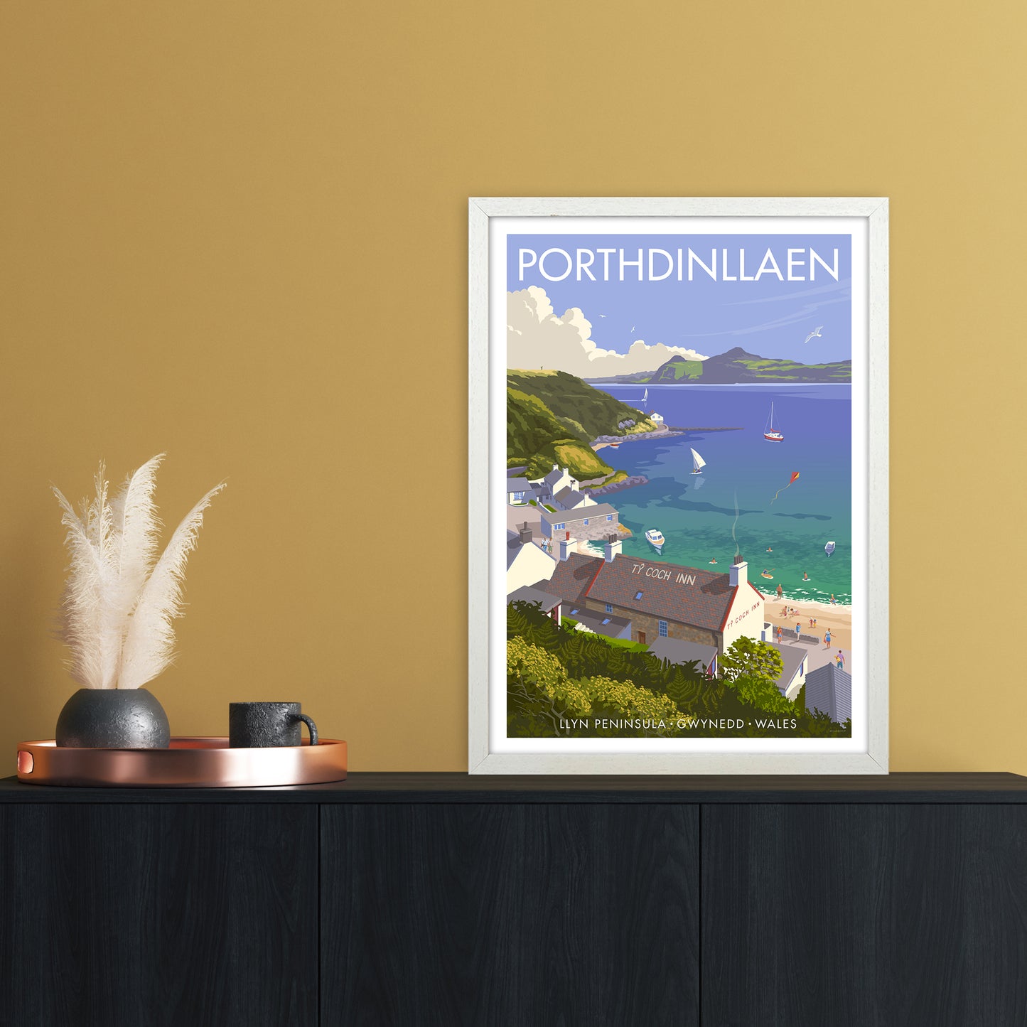 Wales Porthdinllaen Art Print by Stephen Millership A2 Oak Frame