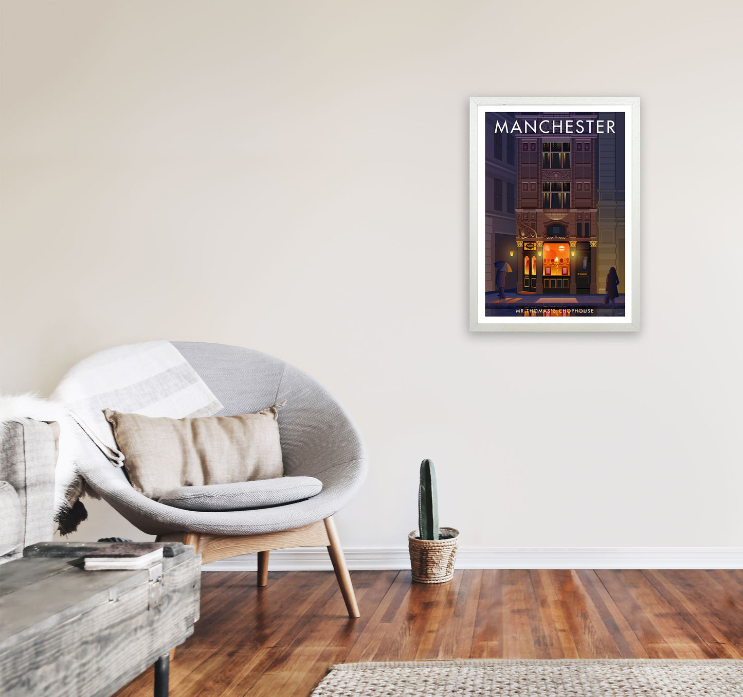 Mr Thomas's Chophouse Manchester Art Print by Stephen Millership A2 Oak Frame