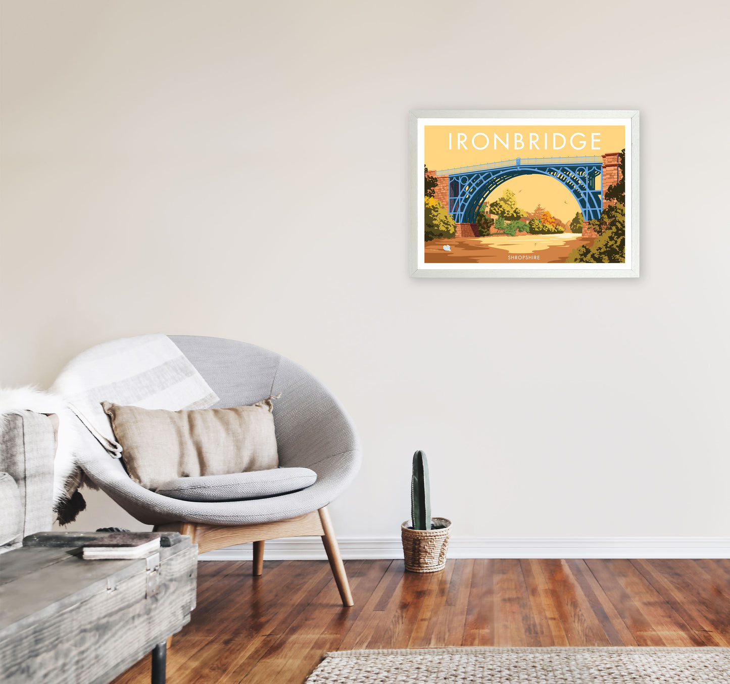 The Iron Bridge Shropshire Art Print by Stephen Millership A2 Oak Frame