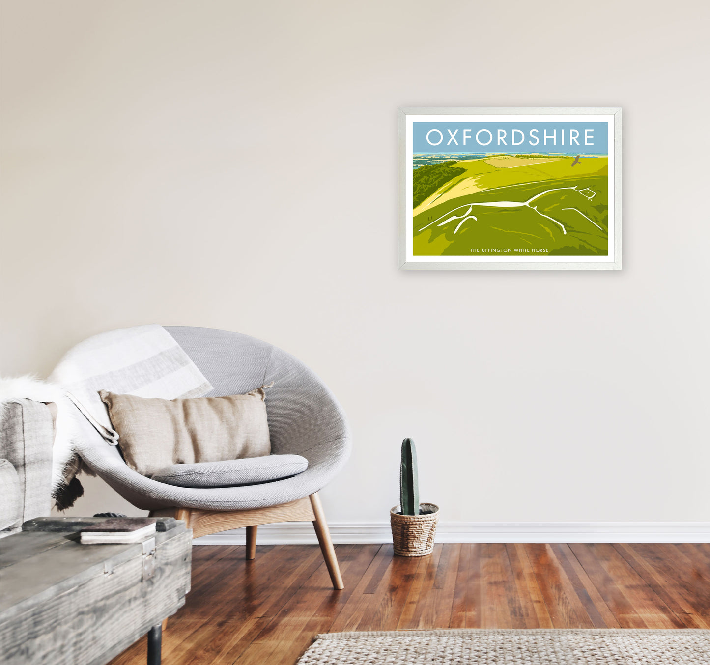 The Uffington White Horse Oxfordshire Art Print by Stephen Millership A2 Oak Frame