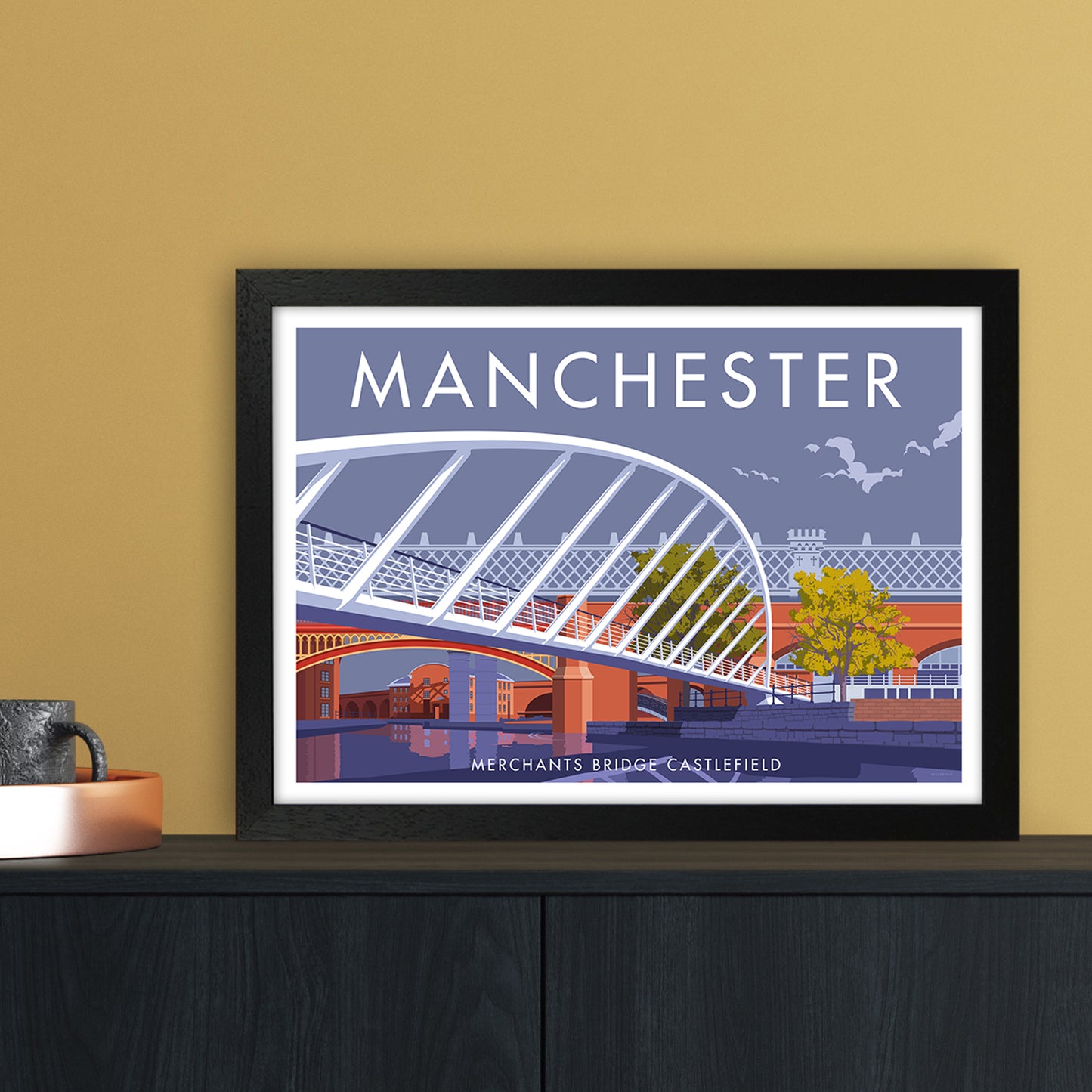 Manchester Merchants Bridge Art Print by Stephen Millership A3 White Frame
