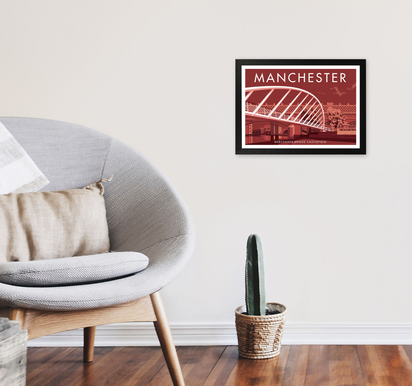 Manchester by Stephen Millership A3 White Frame