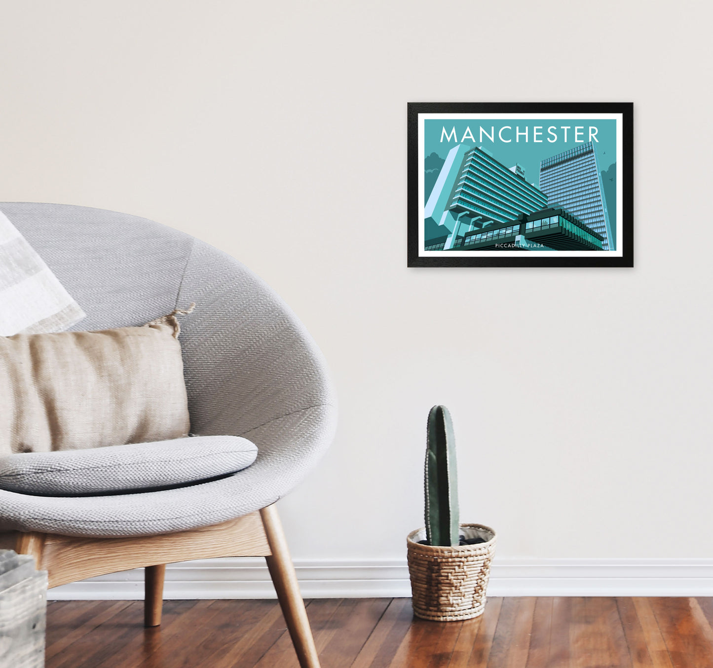Manchester by Stephen Millership A3 White Frame