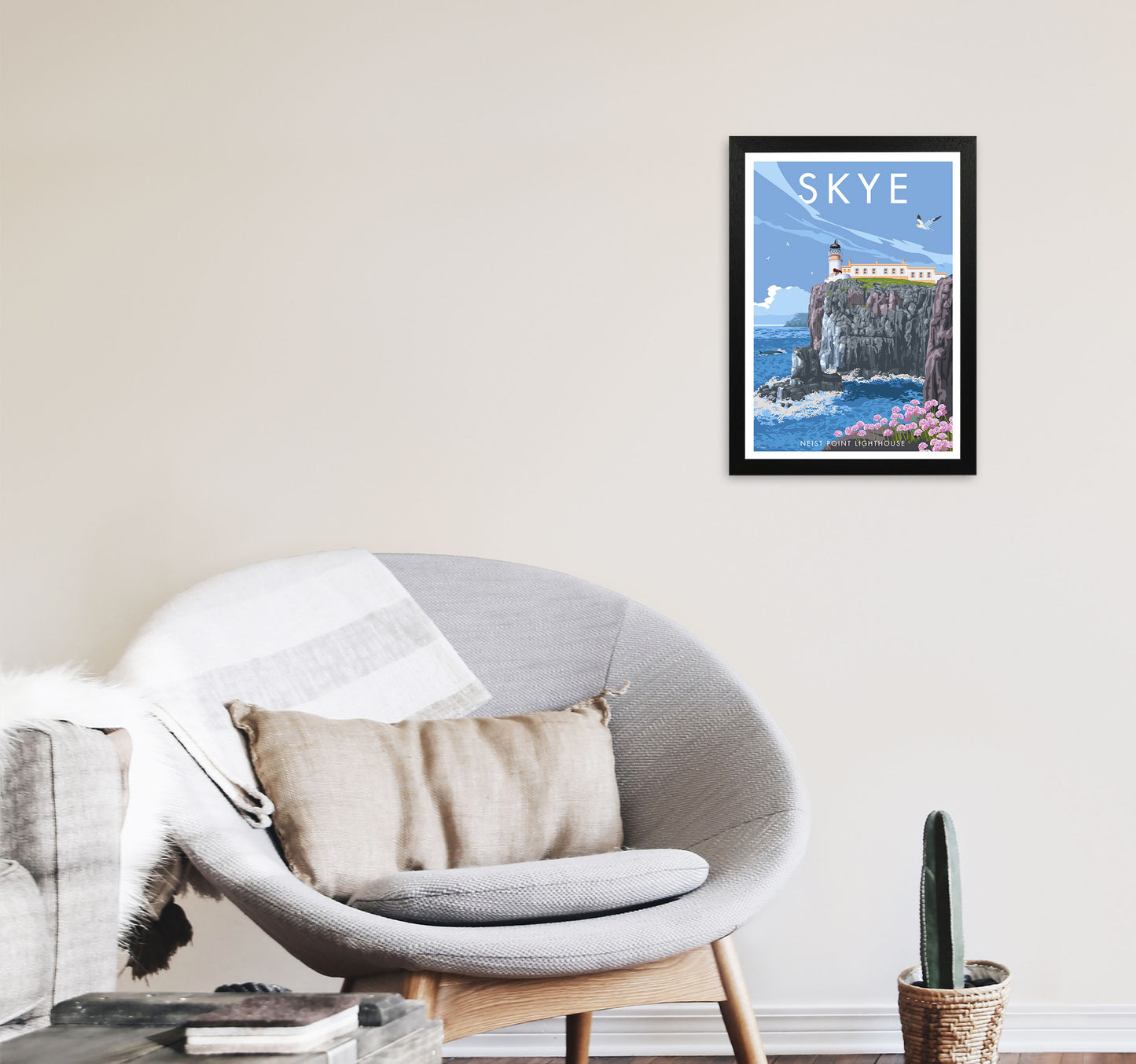 Neist Point Lighthouse Skye Art Print by Stephen Millership A3 White Frame