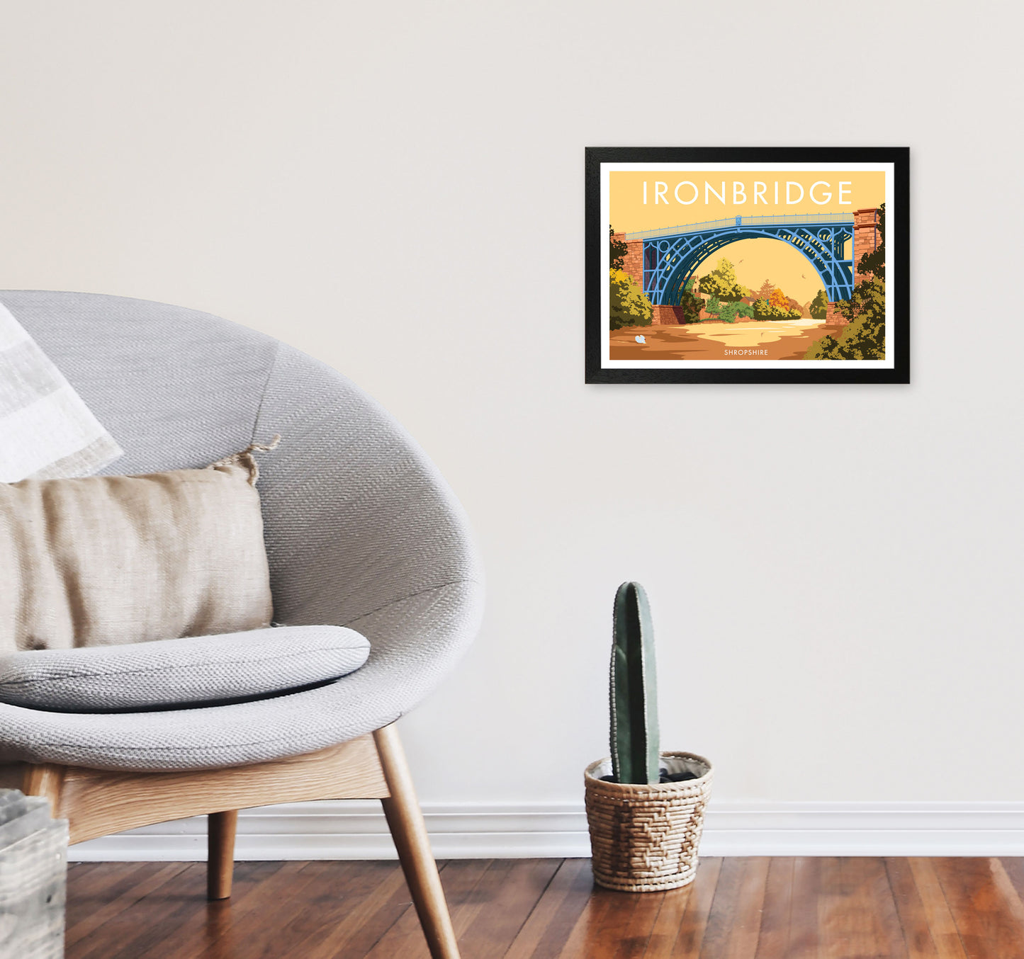 The Iron Bridge Shropshire Art Print by Stephen Millership A3 White Frame