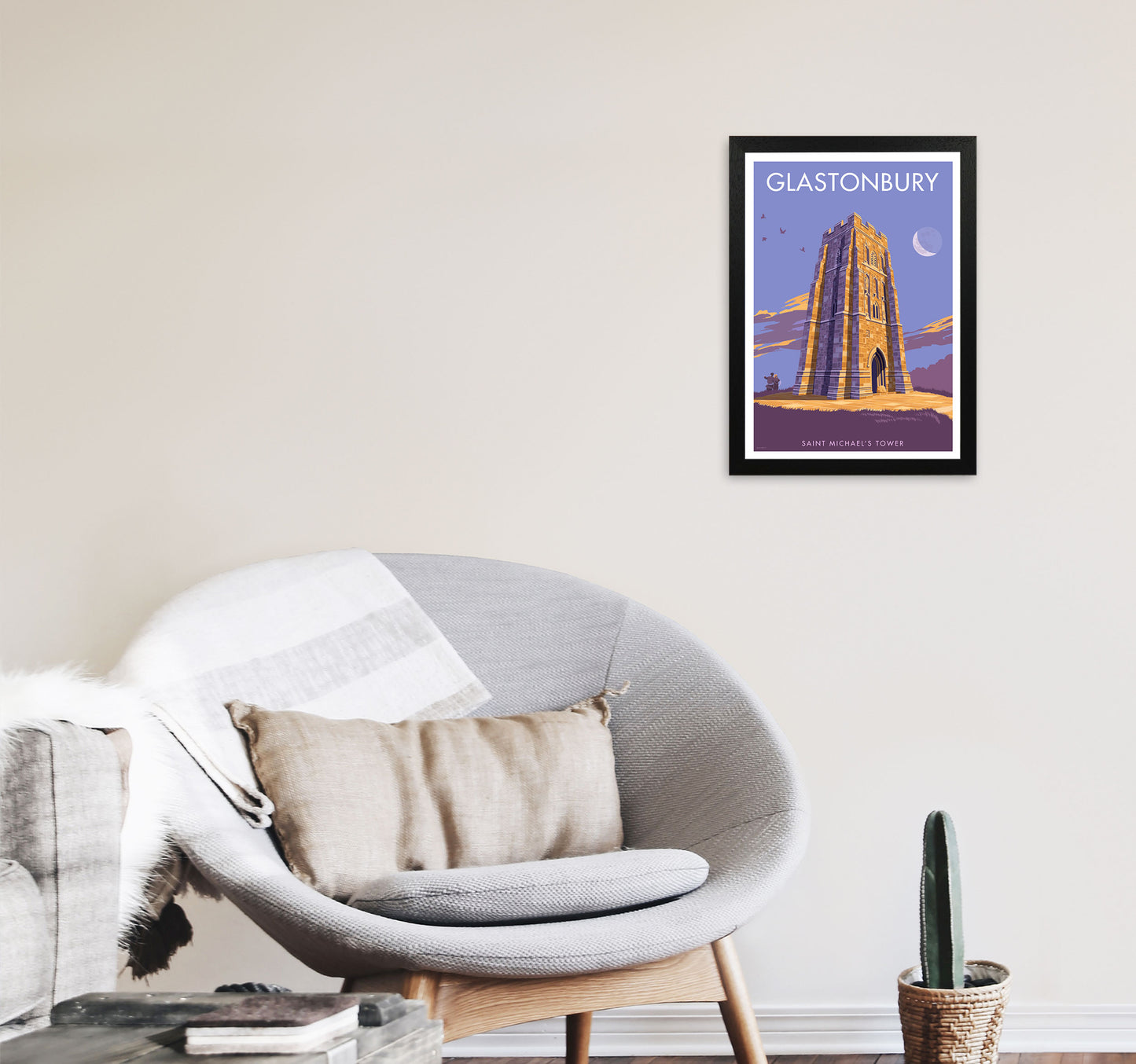 Saint Michael's Tower Glastonbury Art Print by Stephen Millership A3 White Frame