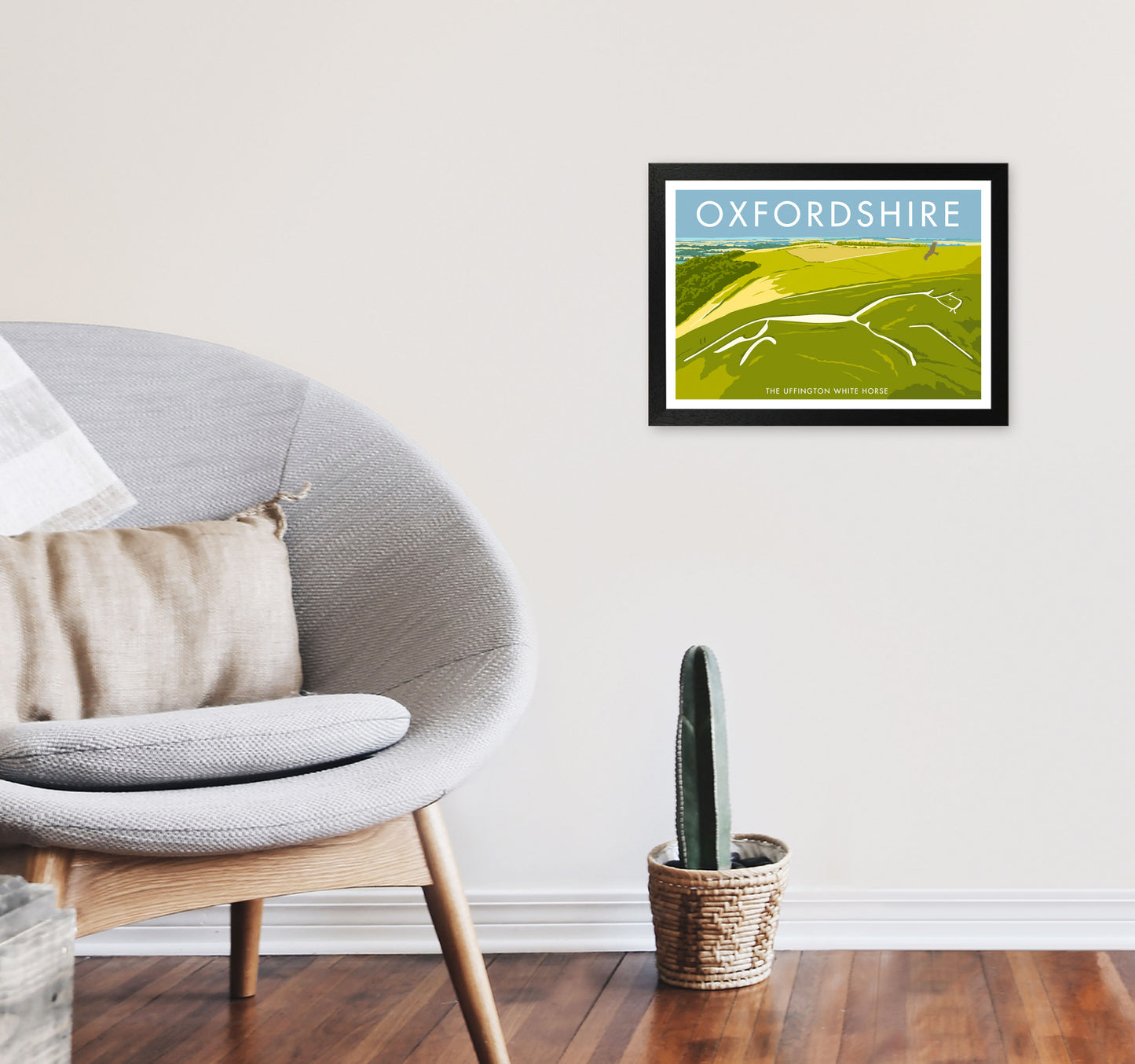 The Uffington White Horse Oxfordshire Art Print by Stephen Millership A3 White Frame