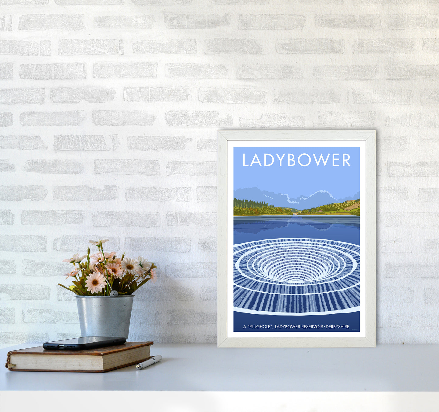 Derbyshire Ladybower Travel Art Print By Stephen Millership A3 Oak Frame