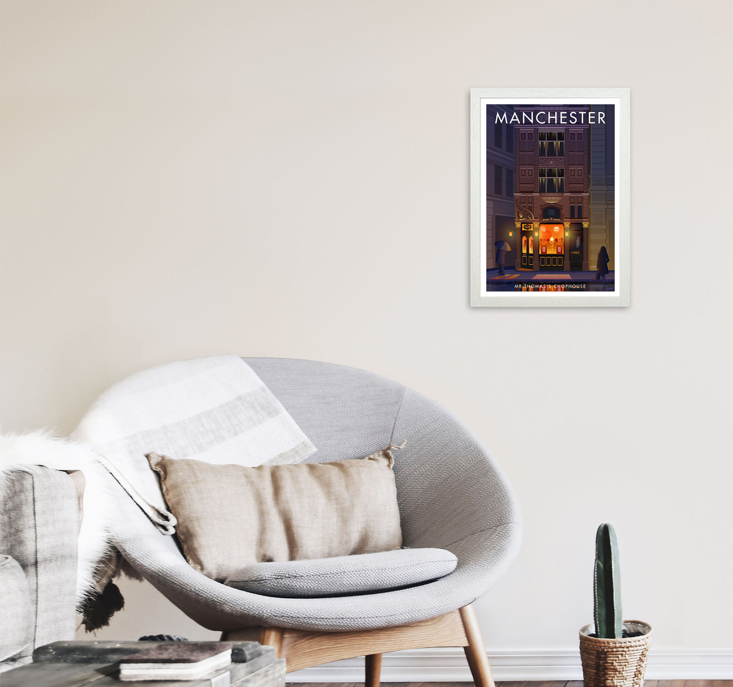 Mr Thomas's Chophouse Manchester Art Print by Stephen Millership A3 Oak Frame