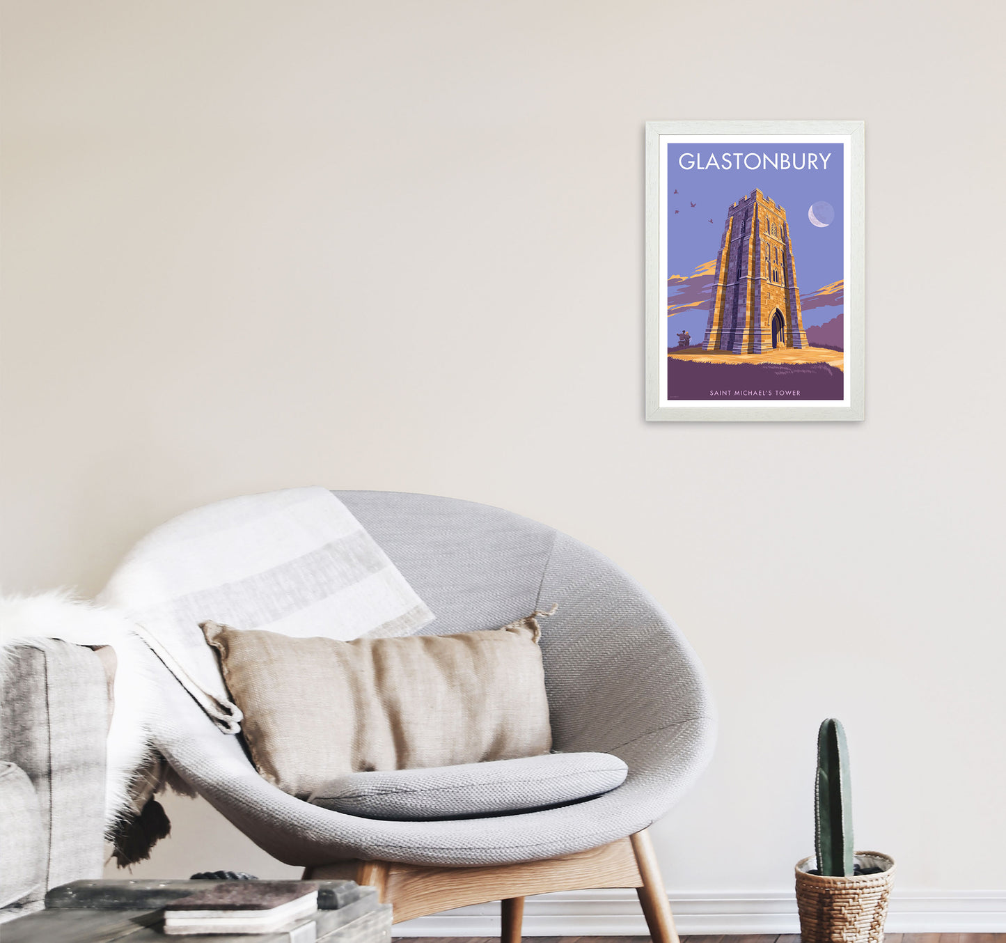 Saint Michael's Tower Glastonbury Art Print by Stephen Millership A3 Oak Frame