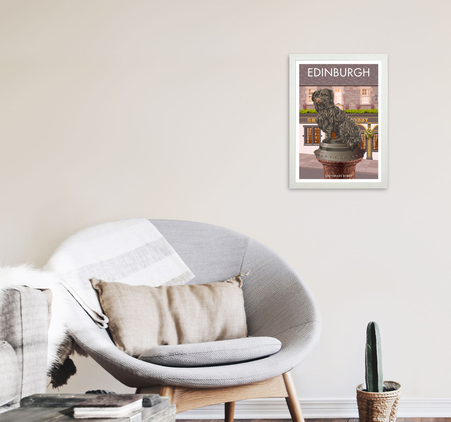 Edinburgh Art Print by Stephen Millership A3 Oak Frame