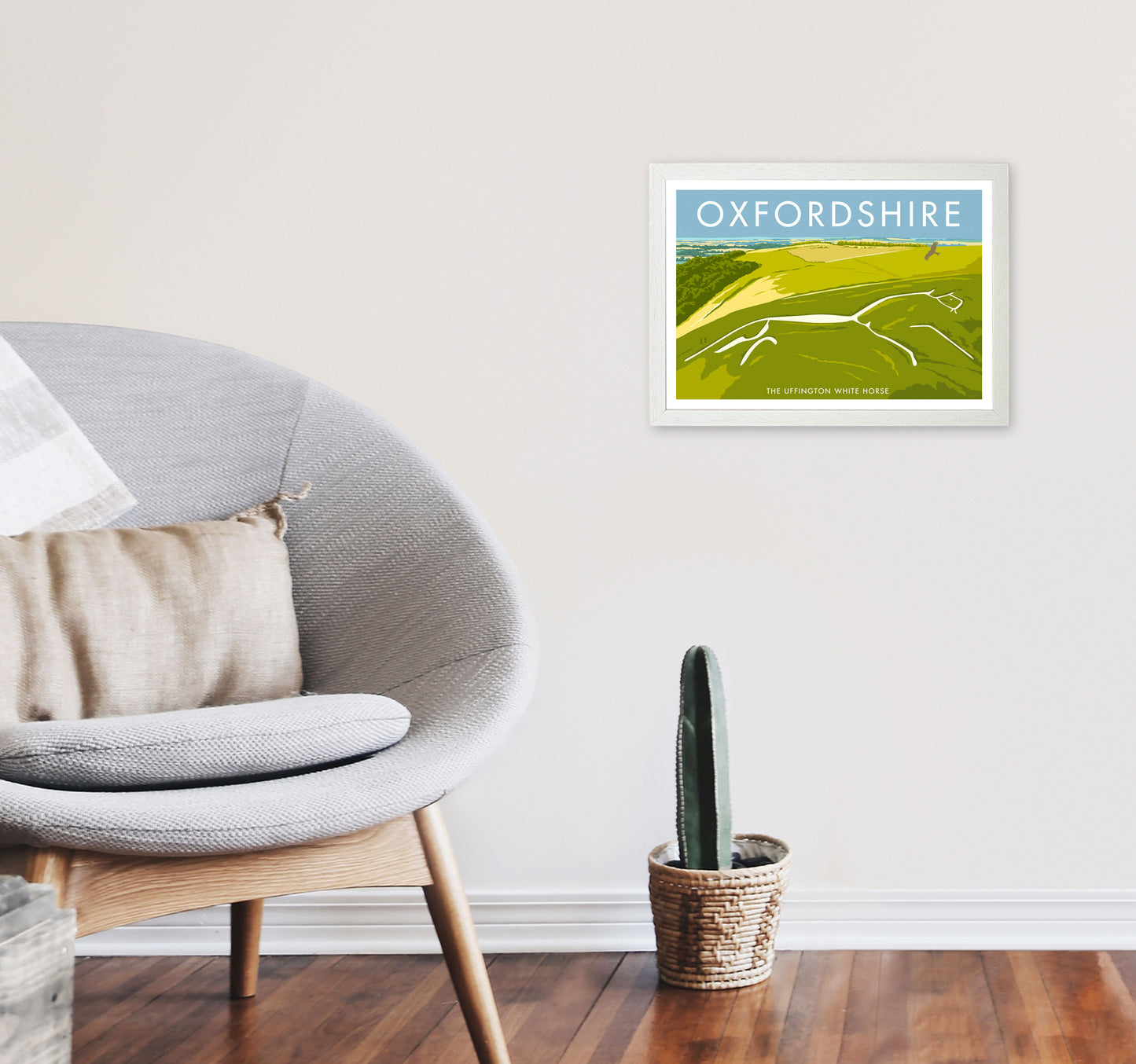 The Uffington White Horse Oxfordshire Art Print by Stephen Millership A3 Oak Frame