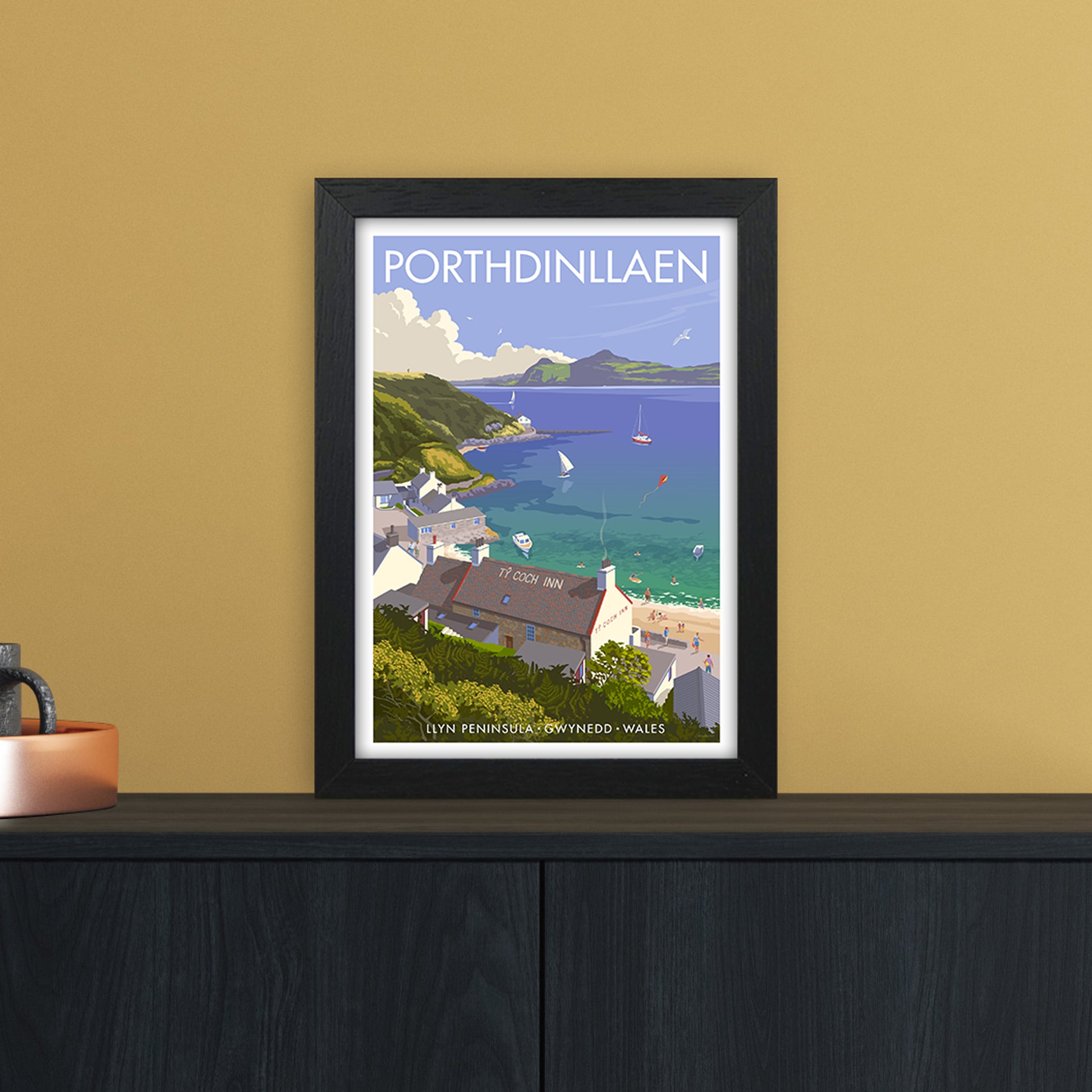 Wales Porthdinllaen Art Print by Stephen Millership A4 White Frame