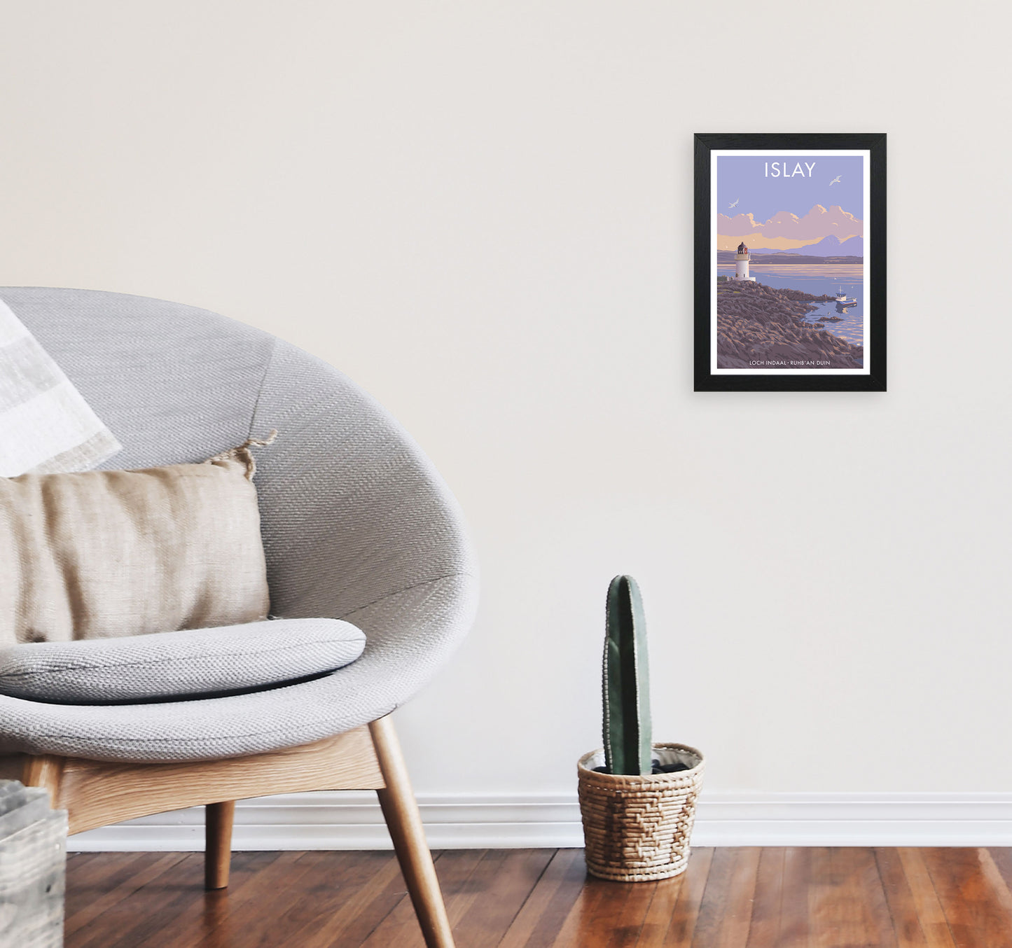 Loch Indaal Islay Travel Art Print by Stephen Millership A4 White Frame
