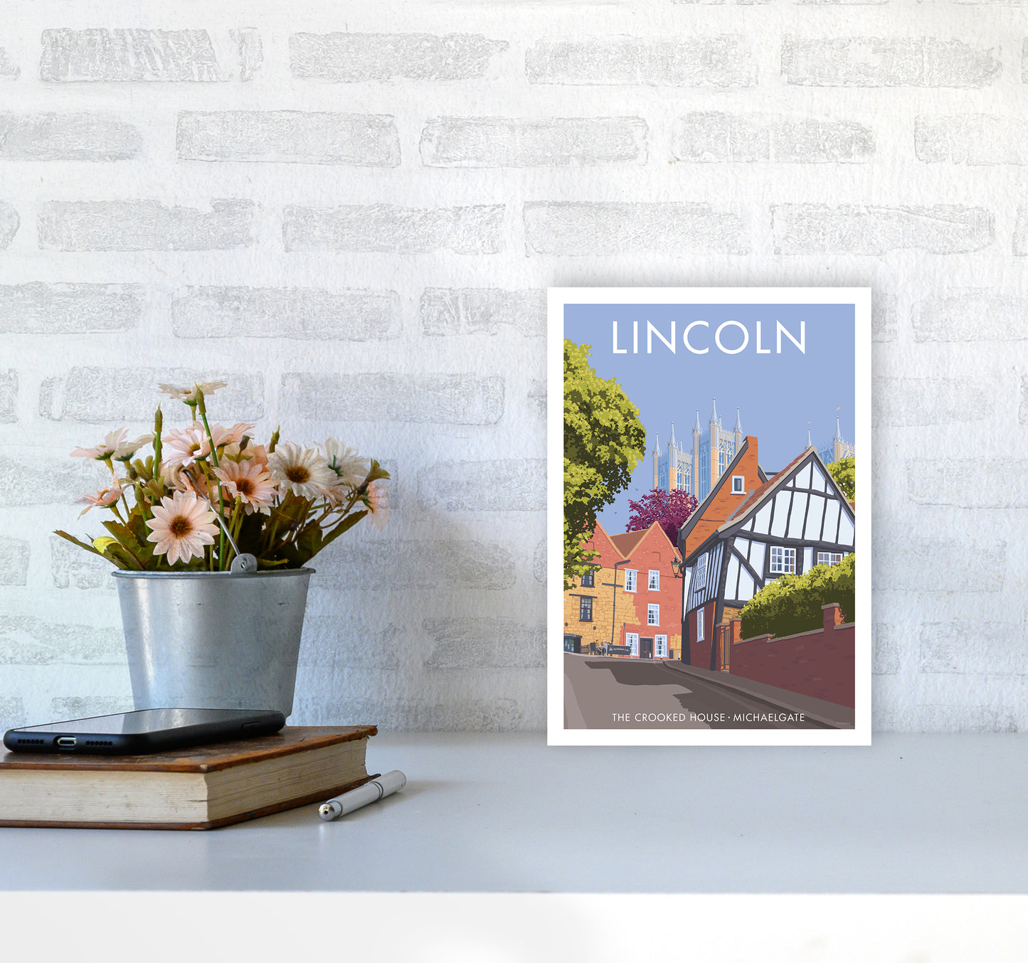 Lincoln Crooked House Travel Art Print By Stephen Millership A4 Black Frame