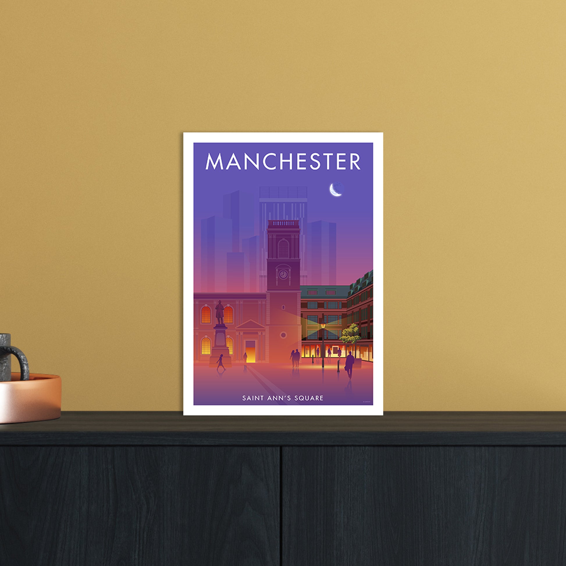 Manchester St Annes Sq Art Print by Stephen Millership A4 Black Frame