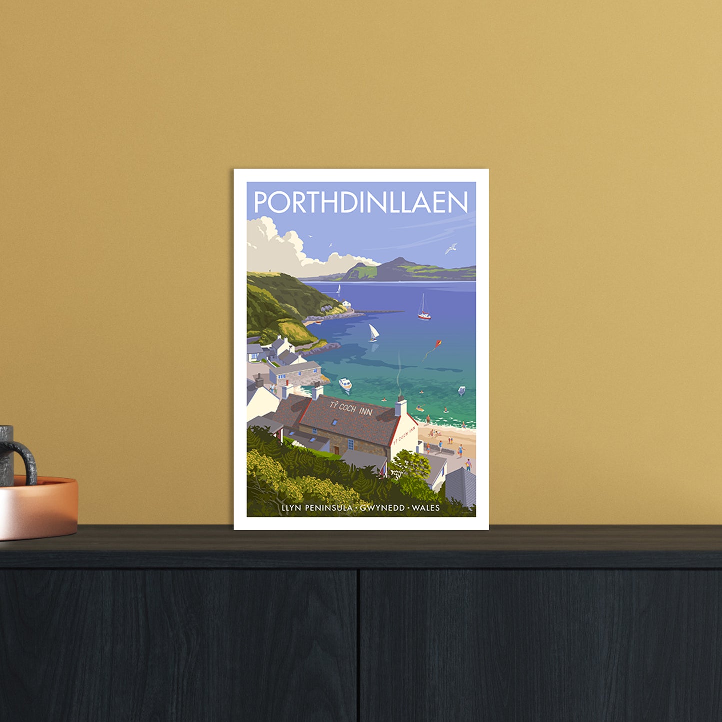 Wales Porthdinllaen Art Print by Stephen Millership A4 Black Frame