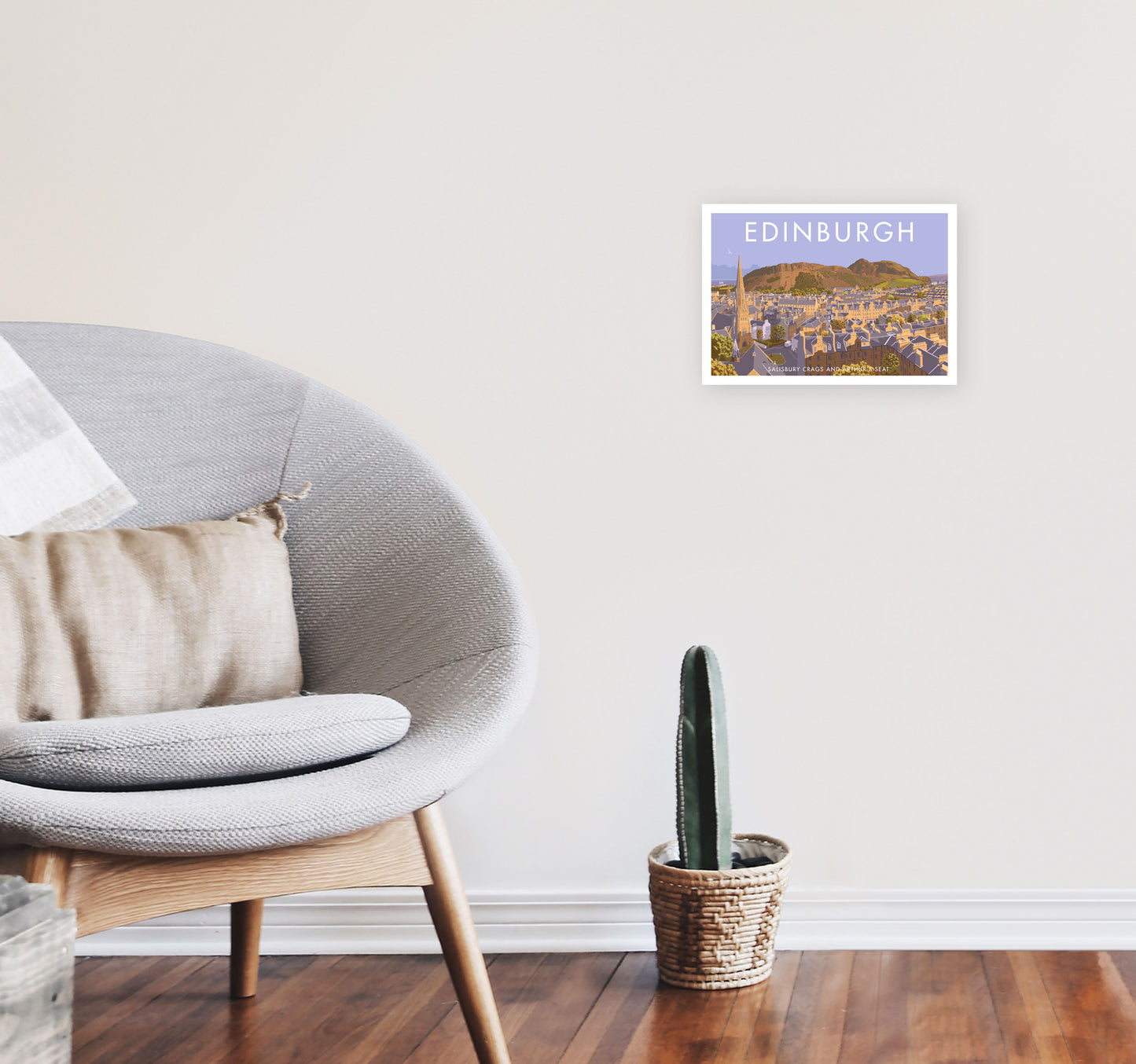 Arthur's Seat Edinburgh Travel Art Print by Stephen Millership, Framed Poster A4 Black Frame