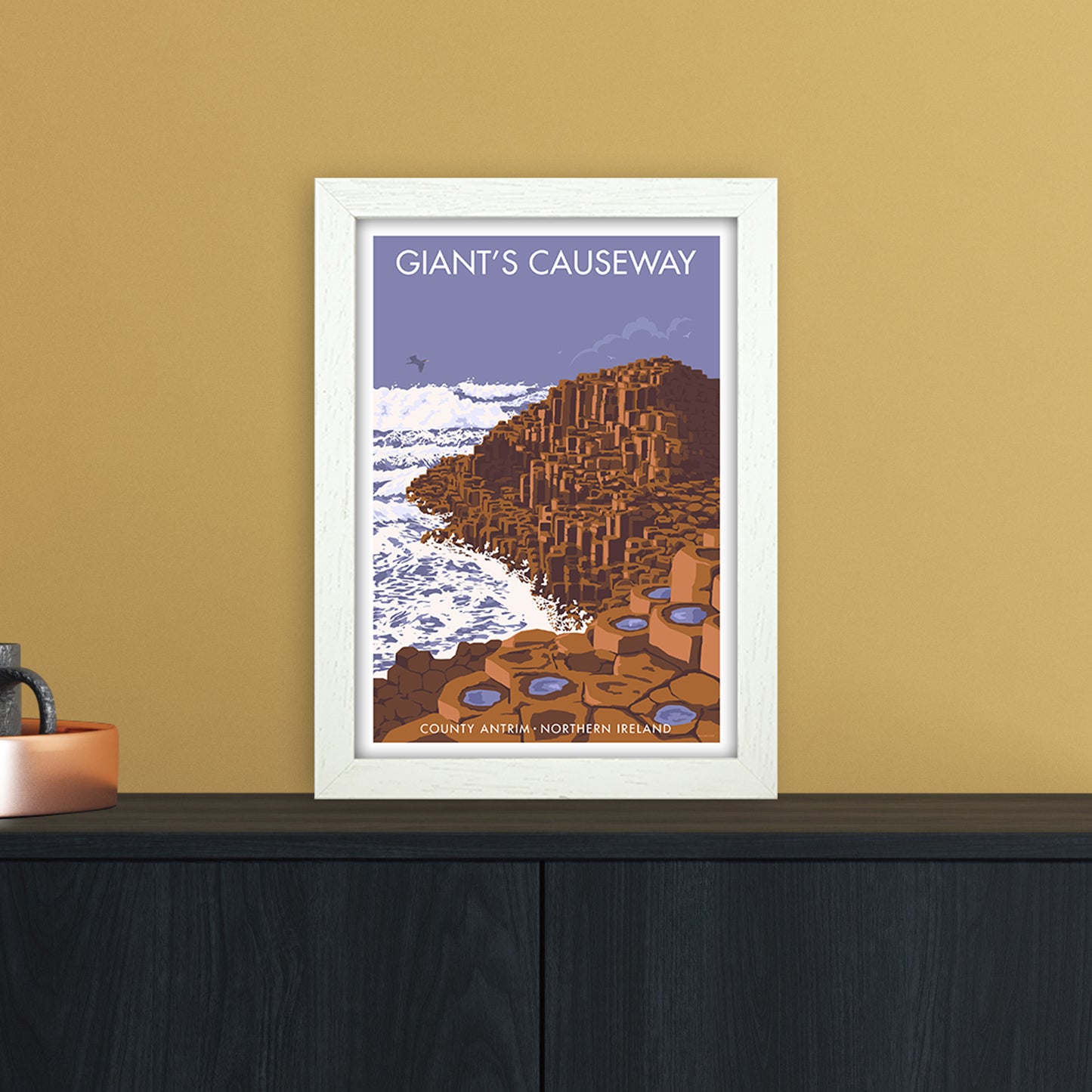NI Giant'S Causeway Art Print by Stephen Millership A4 Oak Frame