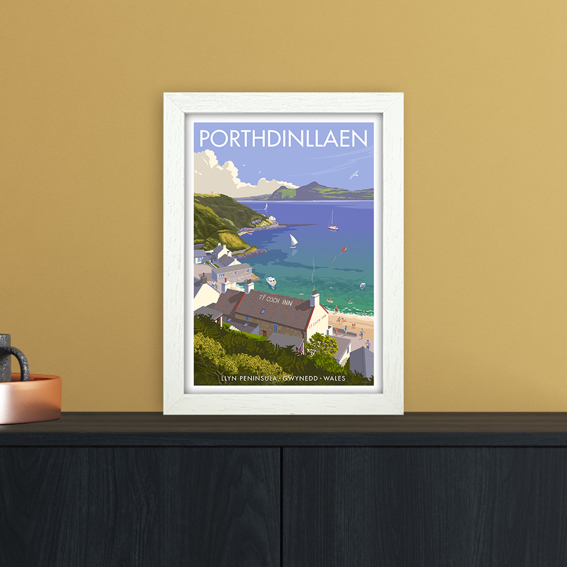 Wales Porthdinllaen Art Print by Stephen Millership A4 Oak Frame