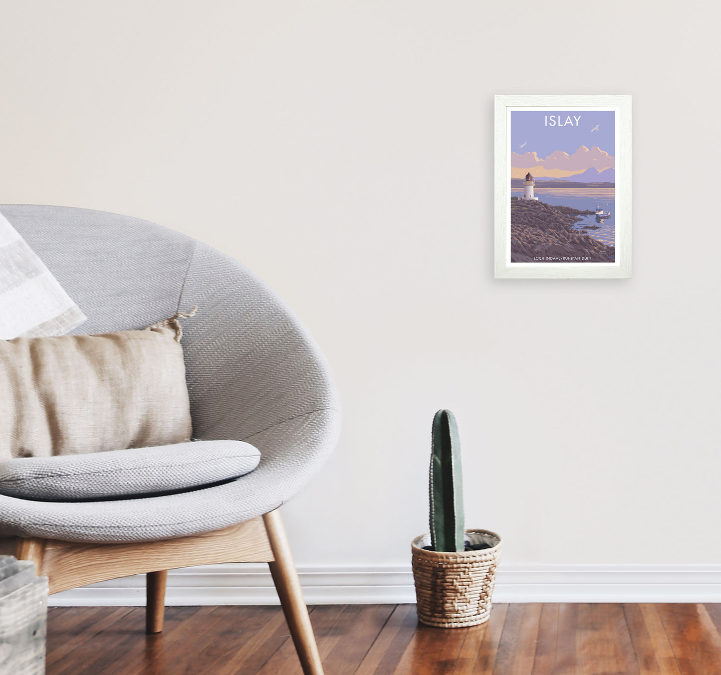 Loch Indaal Islay Travel Art Print by Stephen Millership A4 Oak Frame