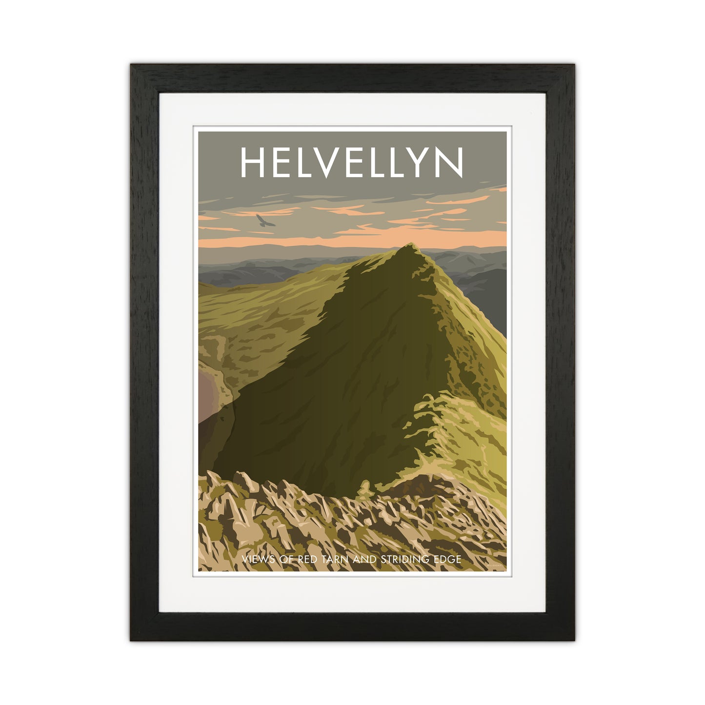 The Lakes Helvellyn Travel Art Print By Stephen Millership Black Grain