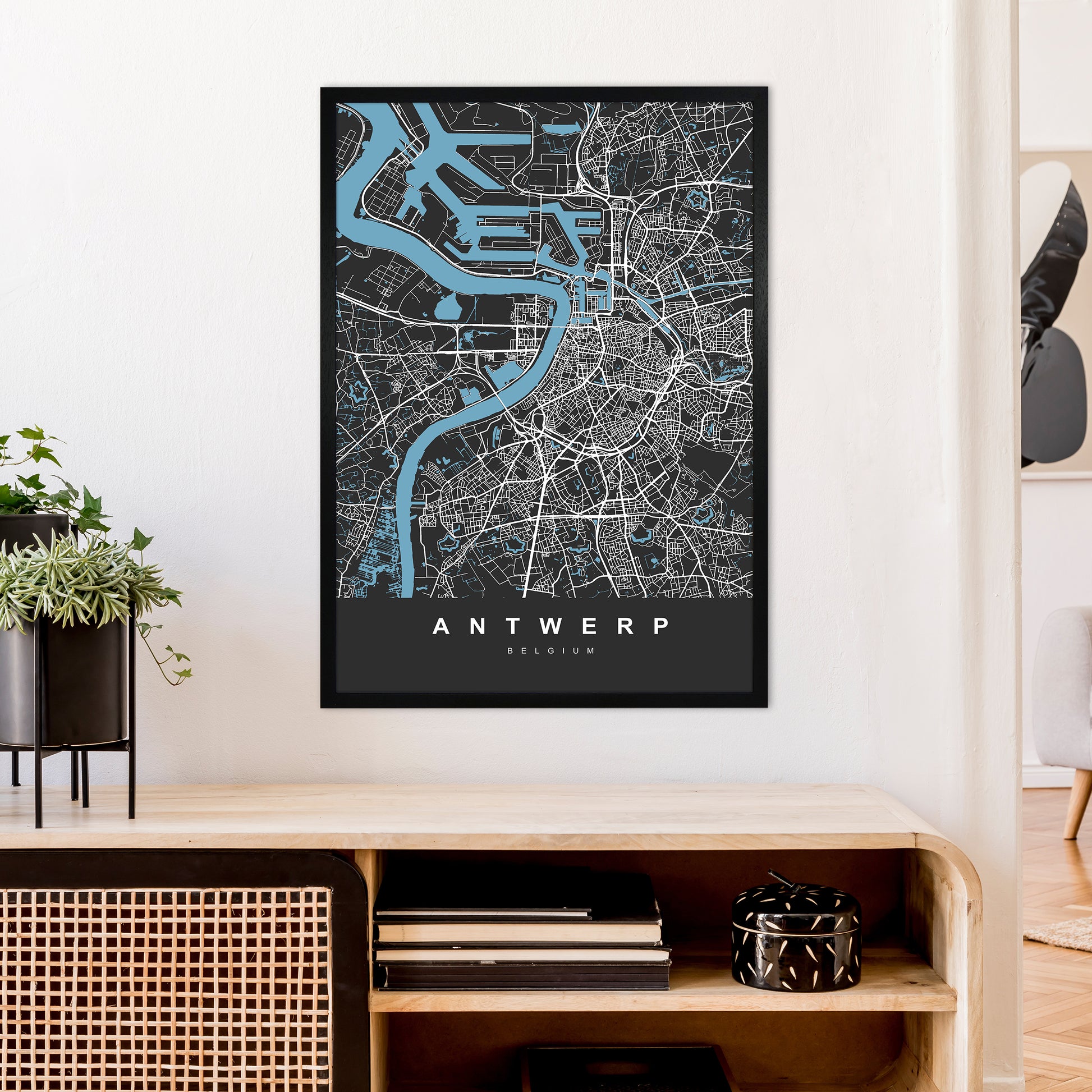 Antwerp Art Print by UrbanMaps A1 White Frame