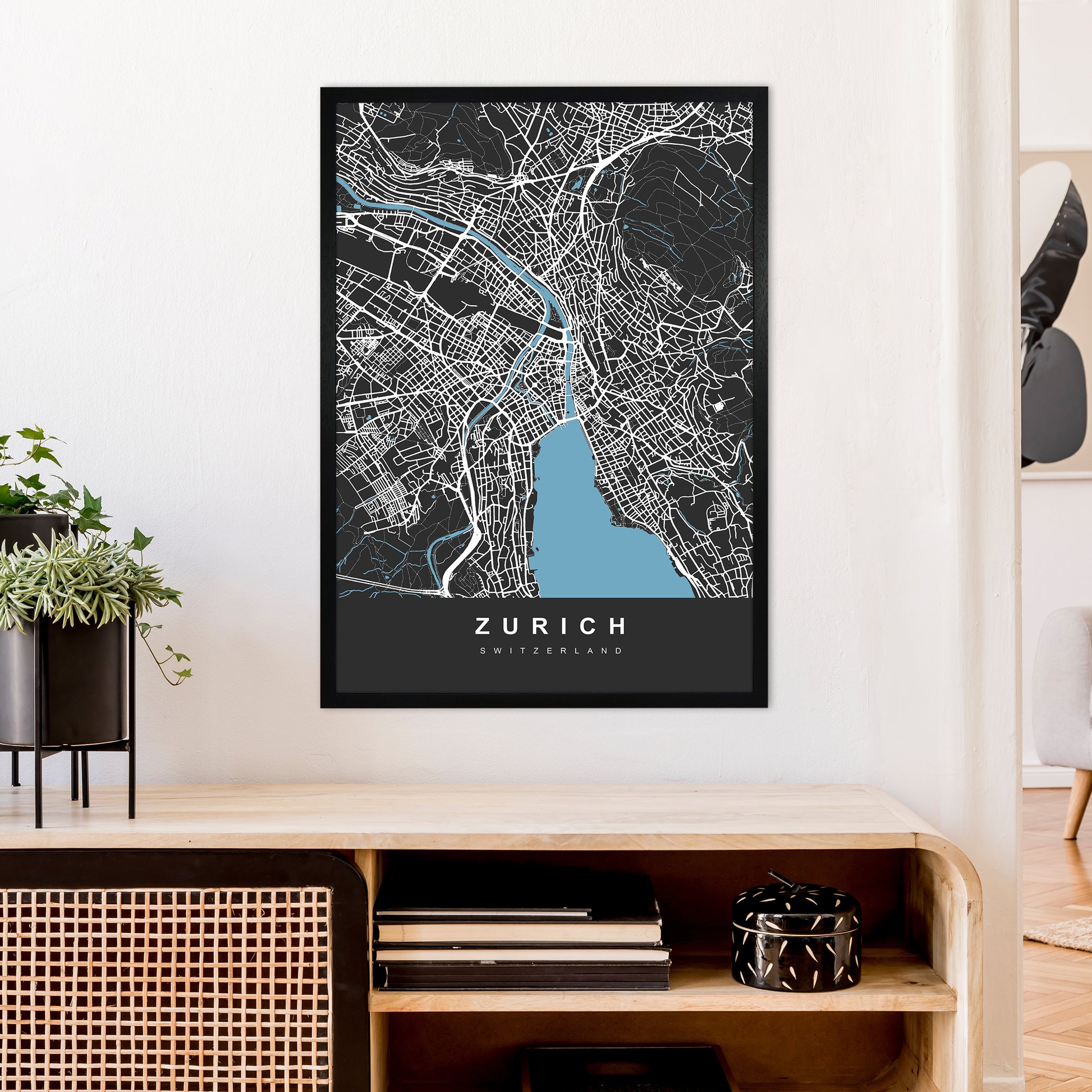 Zurich Art Print by UrbanMaps A1 White Frame